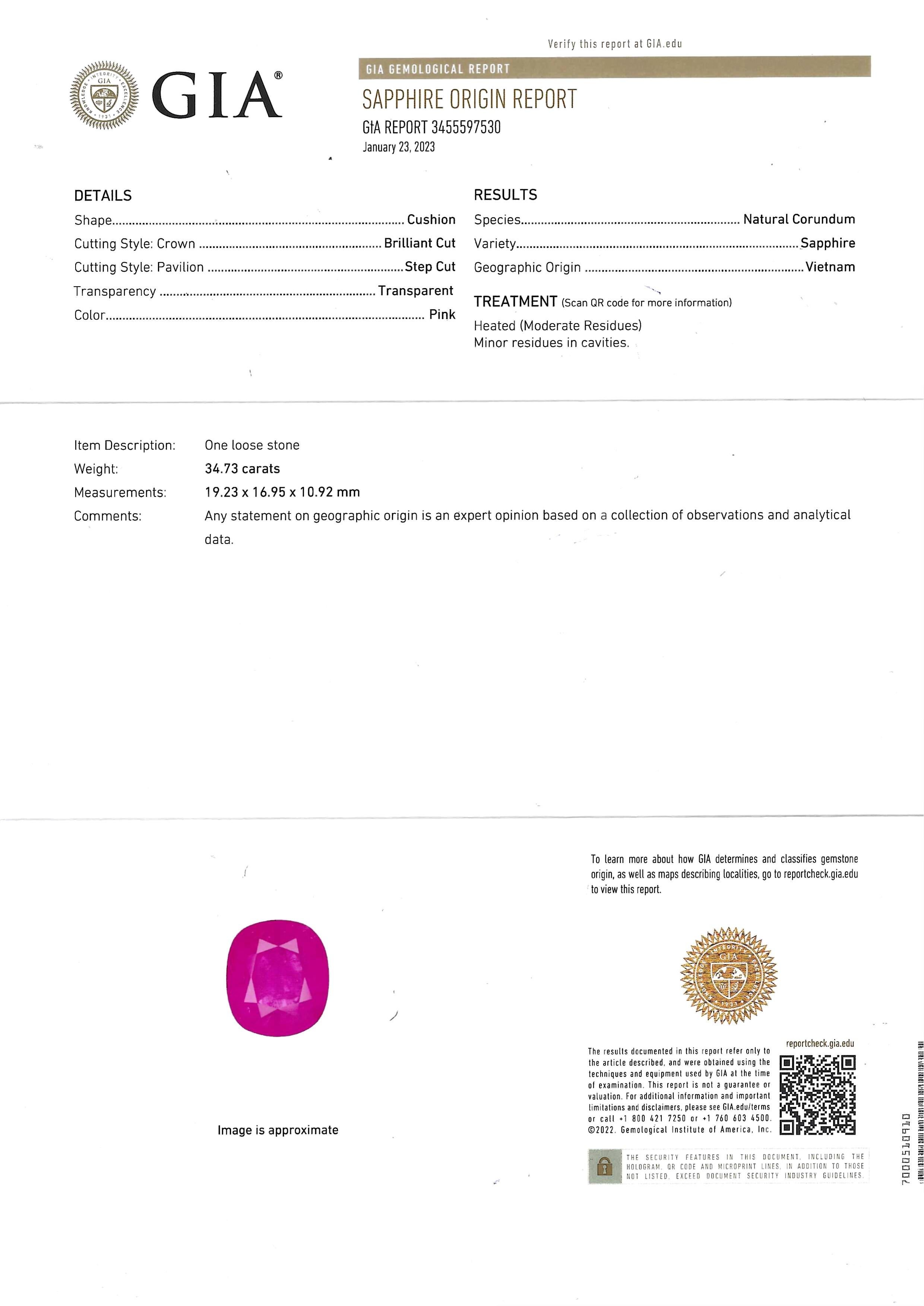 Bague en or rose 18 carats certifiée GIA et ornée de saphirs roses, d'émeraudes et de diamants en vente 9