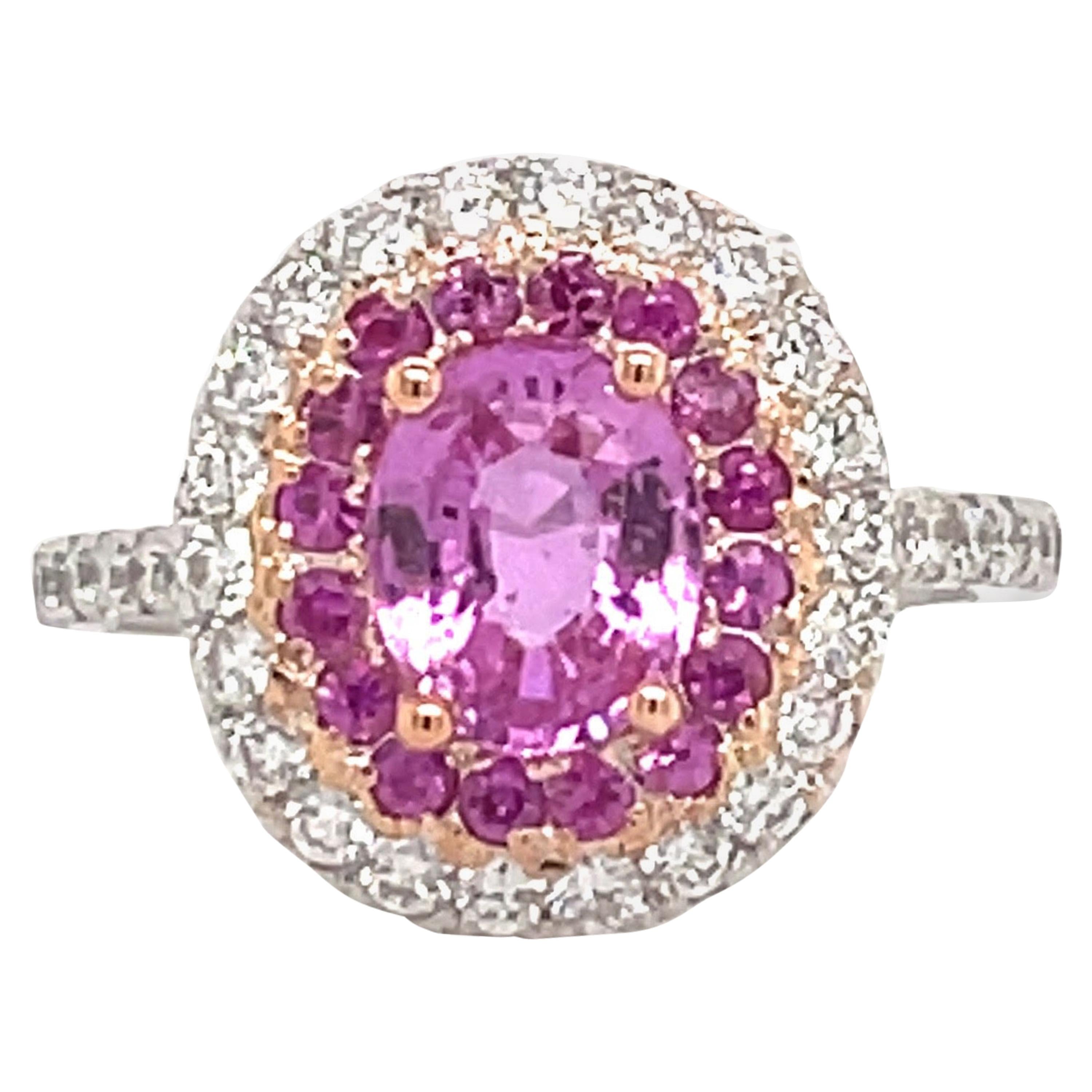 GIA Certified Pink Sapphire No Heat Double Halo 2.27 Carat 18 Karat White Gold