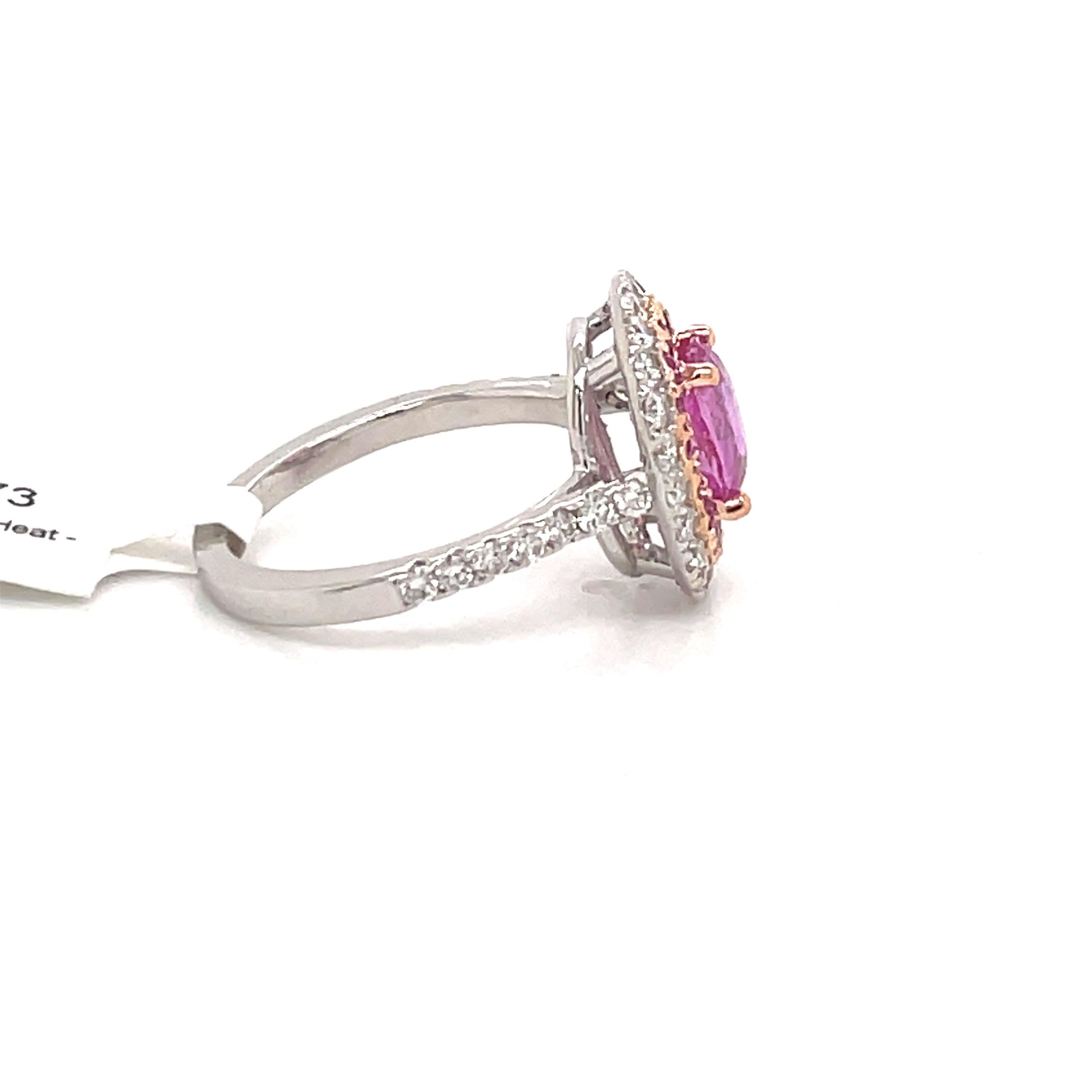 Contemporary GIA Certified Pink Sapphire No Heat Double Halo 2.27 Carat 18 Karat White Gold