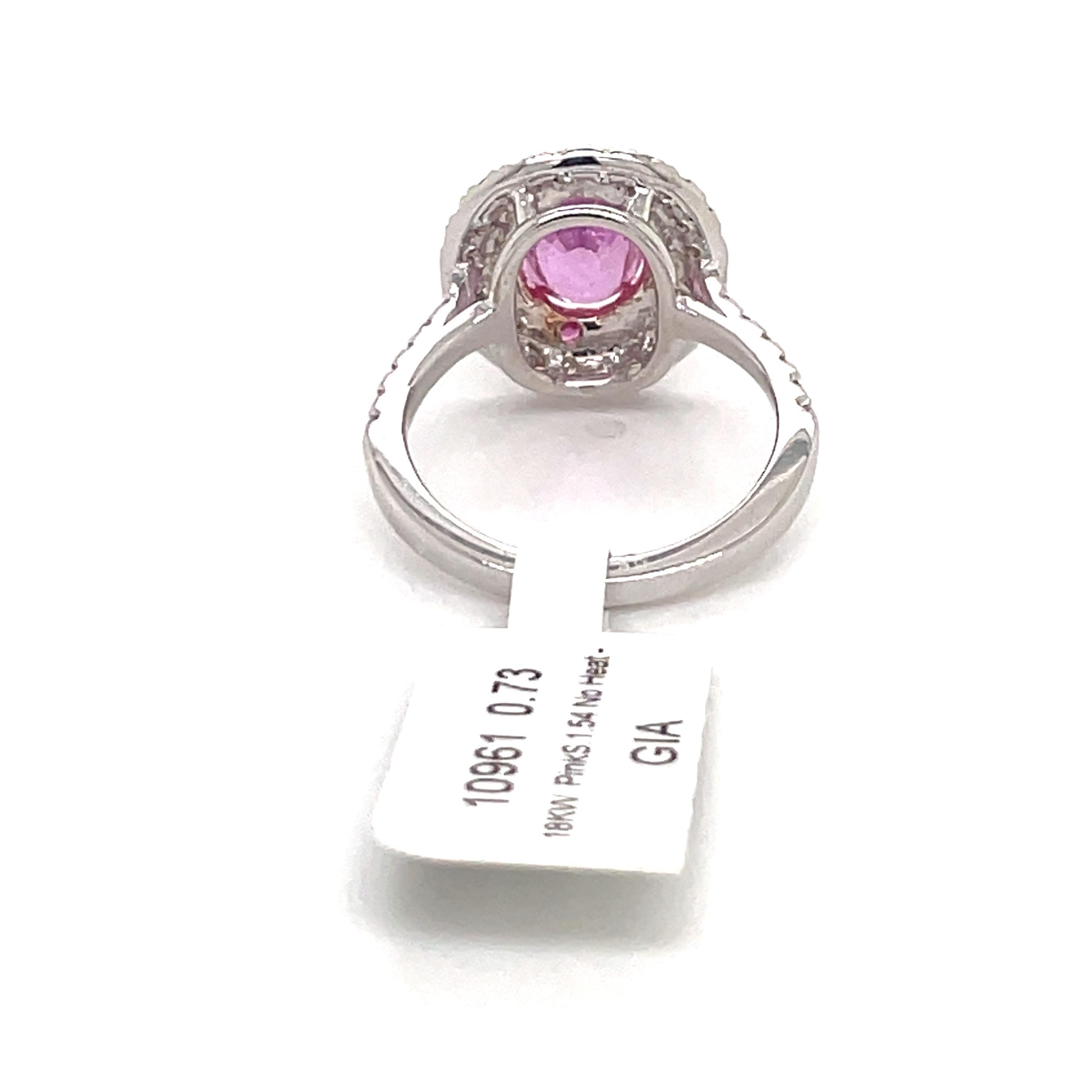 GIA Certified Pink Sapphire No Heat Double Halo 2.27 Carat 18 Karat White Gold In New Condition In New York, NY