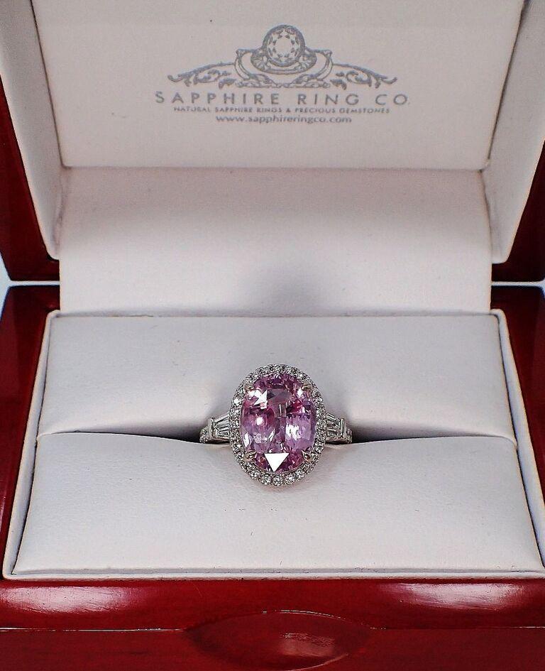 GIA Certified Pink Sapphire Ring, 5.52 Carat Unheated Sapphire 18kt For Sale 5