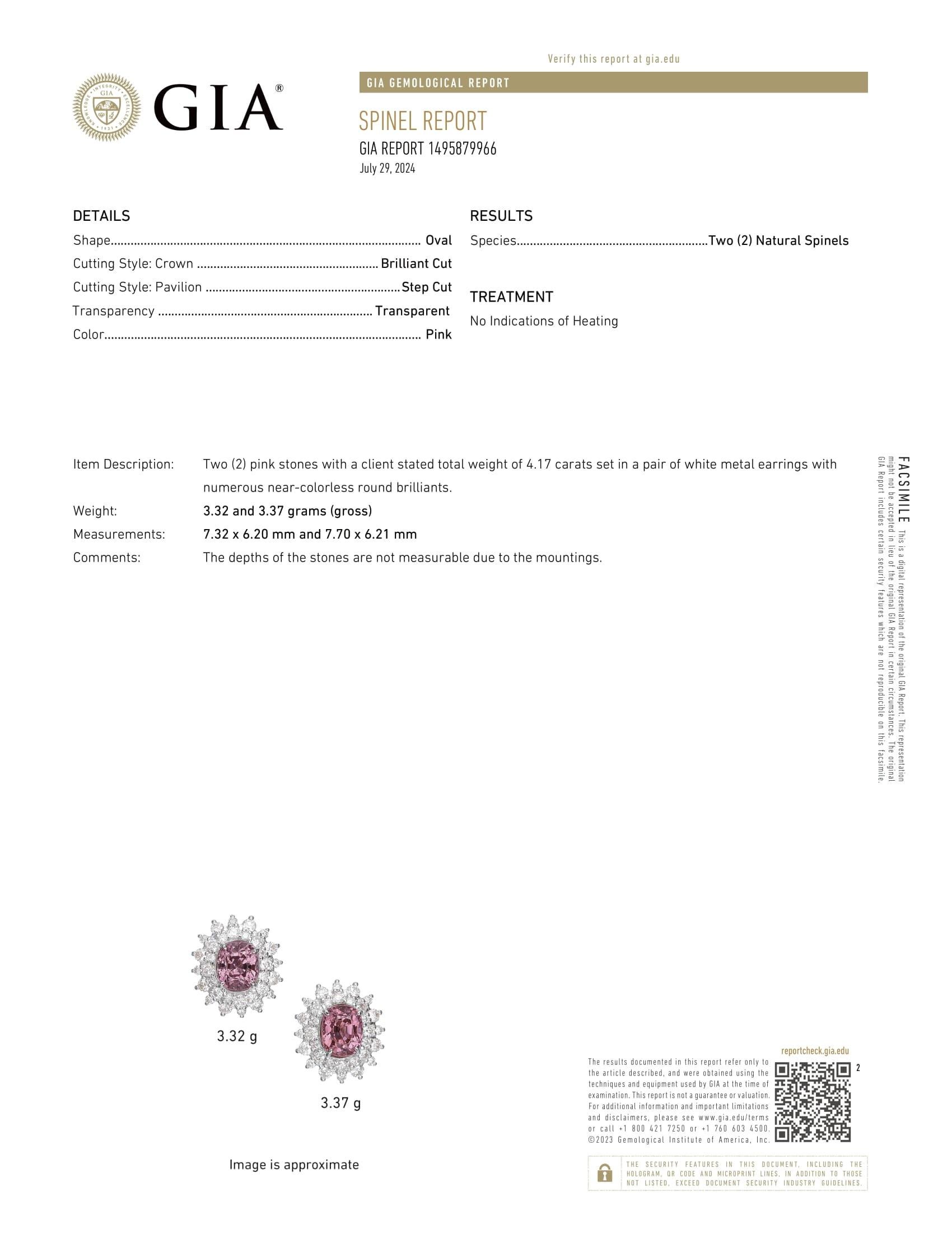 GIA Certified Pink Spinels Earring For Sale 1