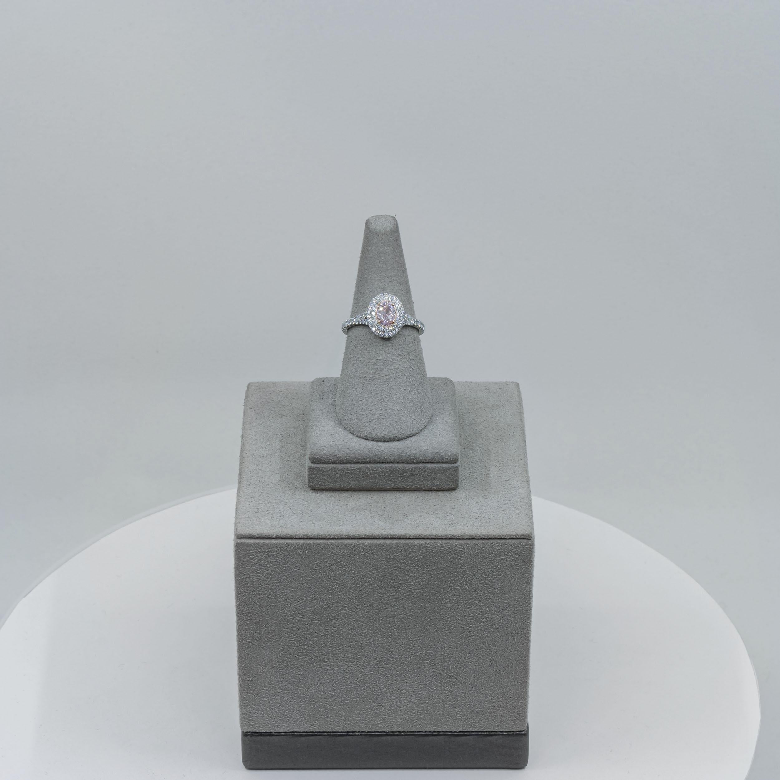GIA Certified Pinkish Purple Oval Cut Diamond Halo Engagement Ring 1