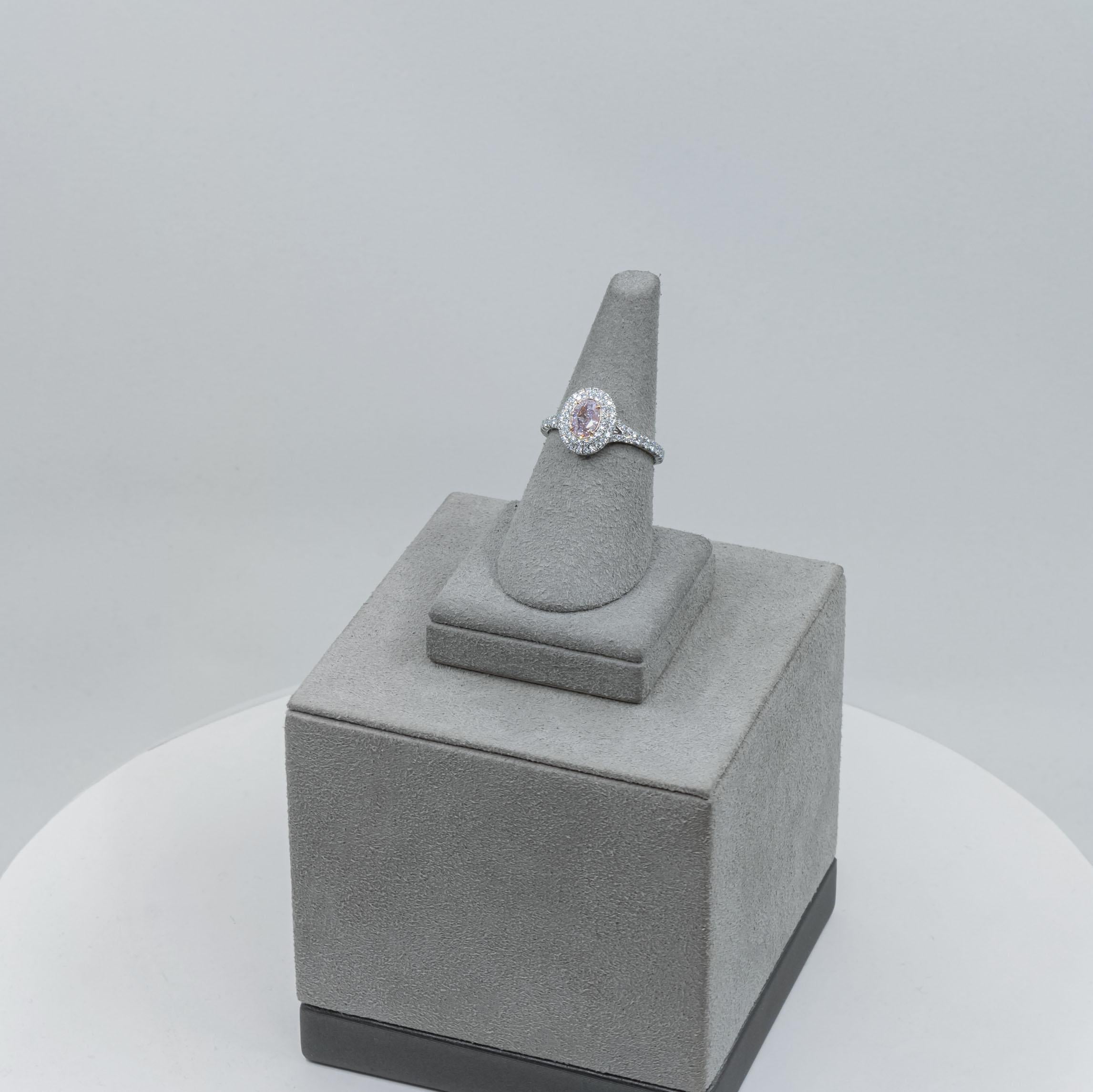 GIA Certified Pinkish Purple Oval Cut Diamond Halo Engagement Ring 3