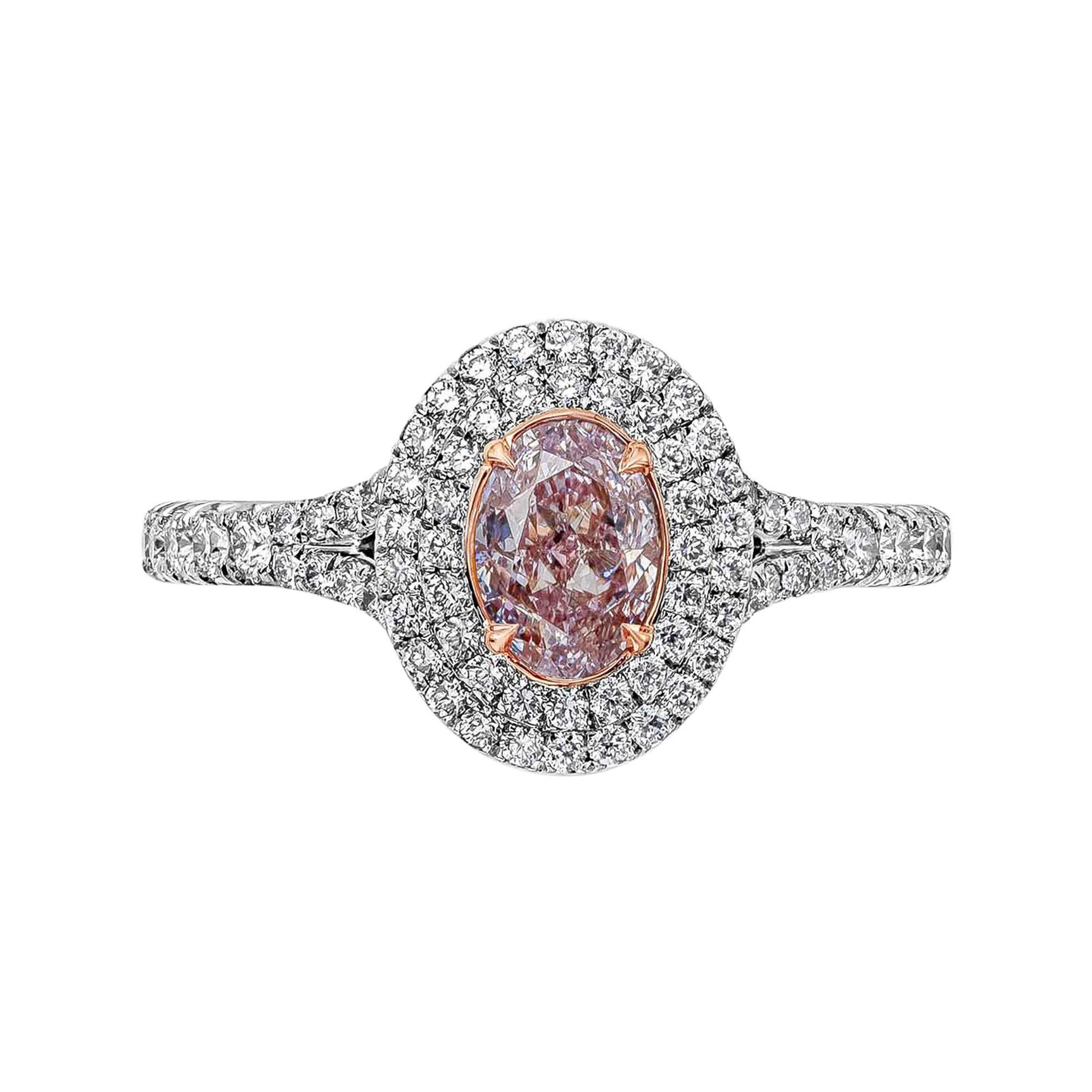 GIA Certified Pinkish Purple Oval Cut Diamond Halo Engagement Ring