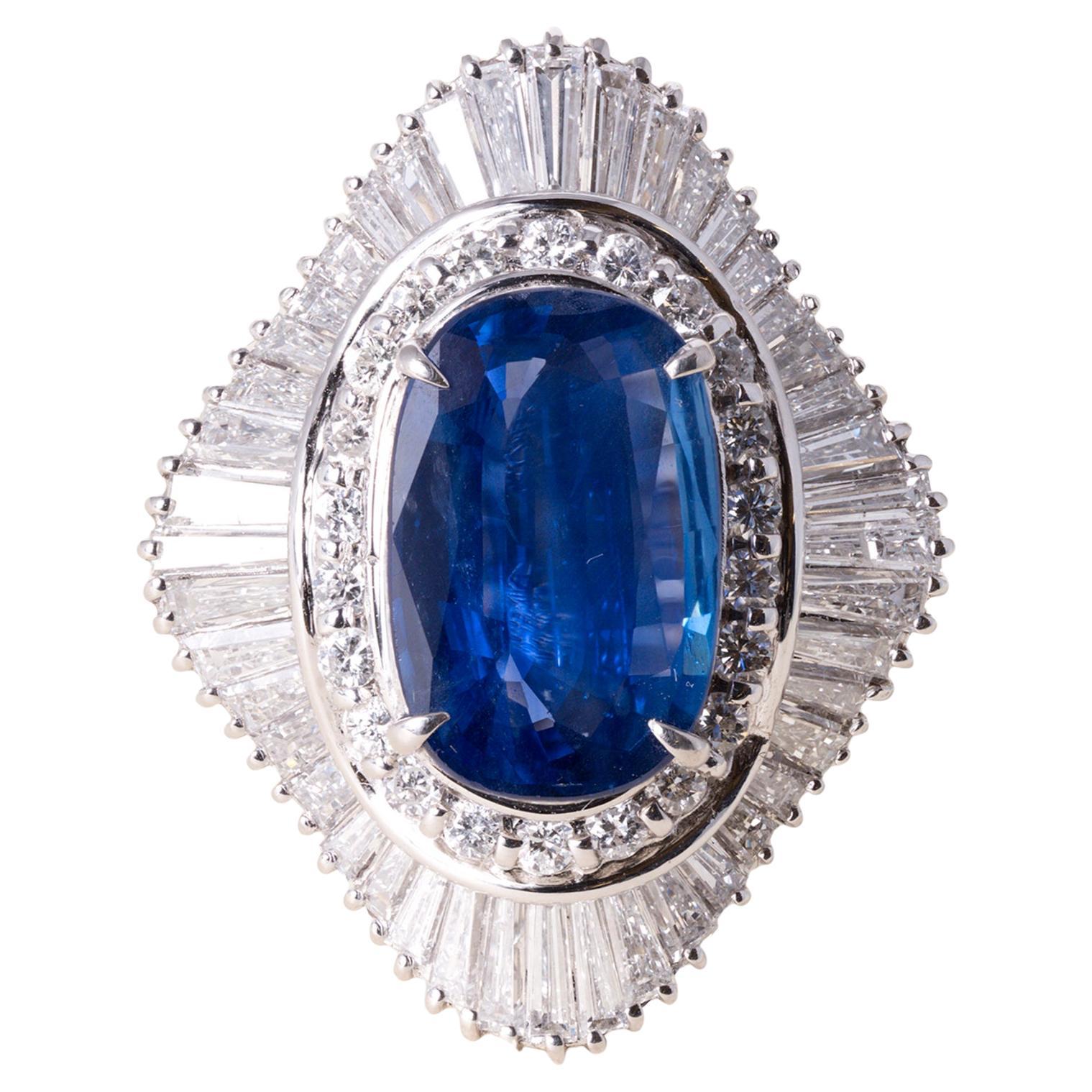 Bague saphir et diamant ovale allongé de 4,19 carats certifiée par la GIA