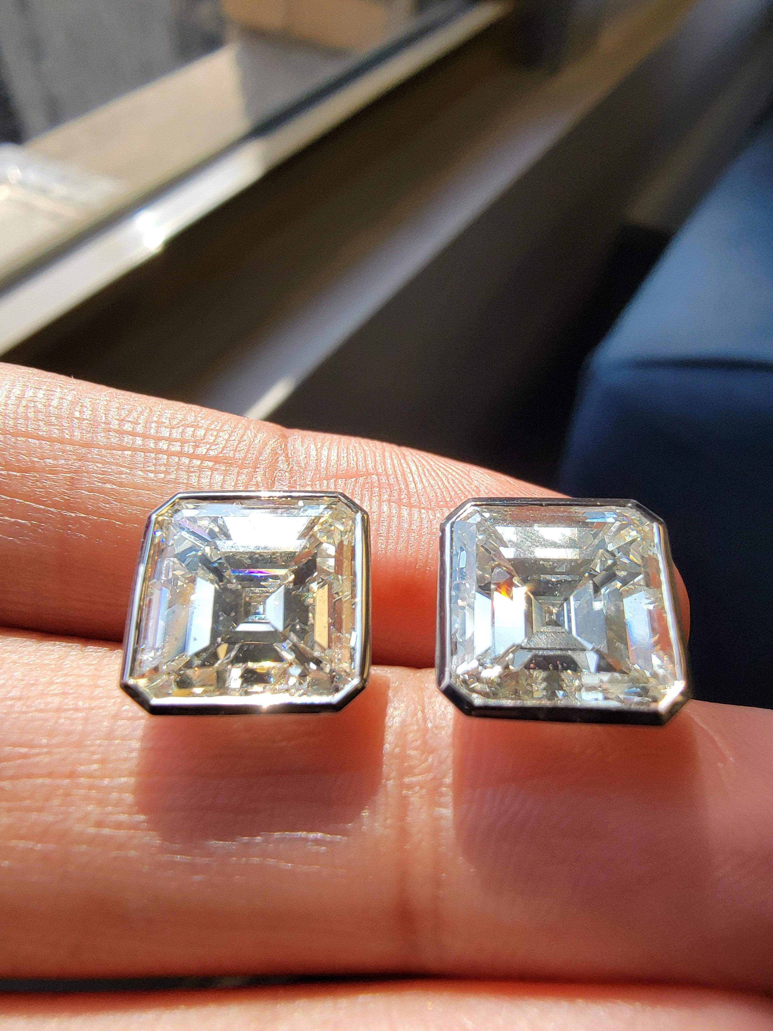 Pendientes de platino con certificado GIA Issac Nussbaum, talla esmeralda cuadrada de 10,19 quilates. Moderno en venta