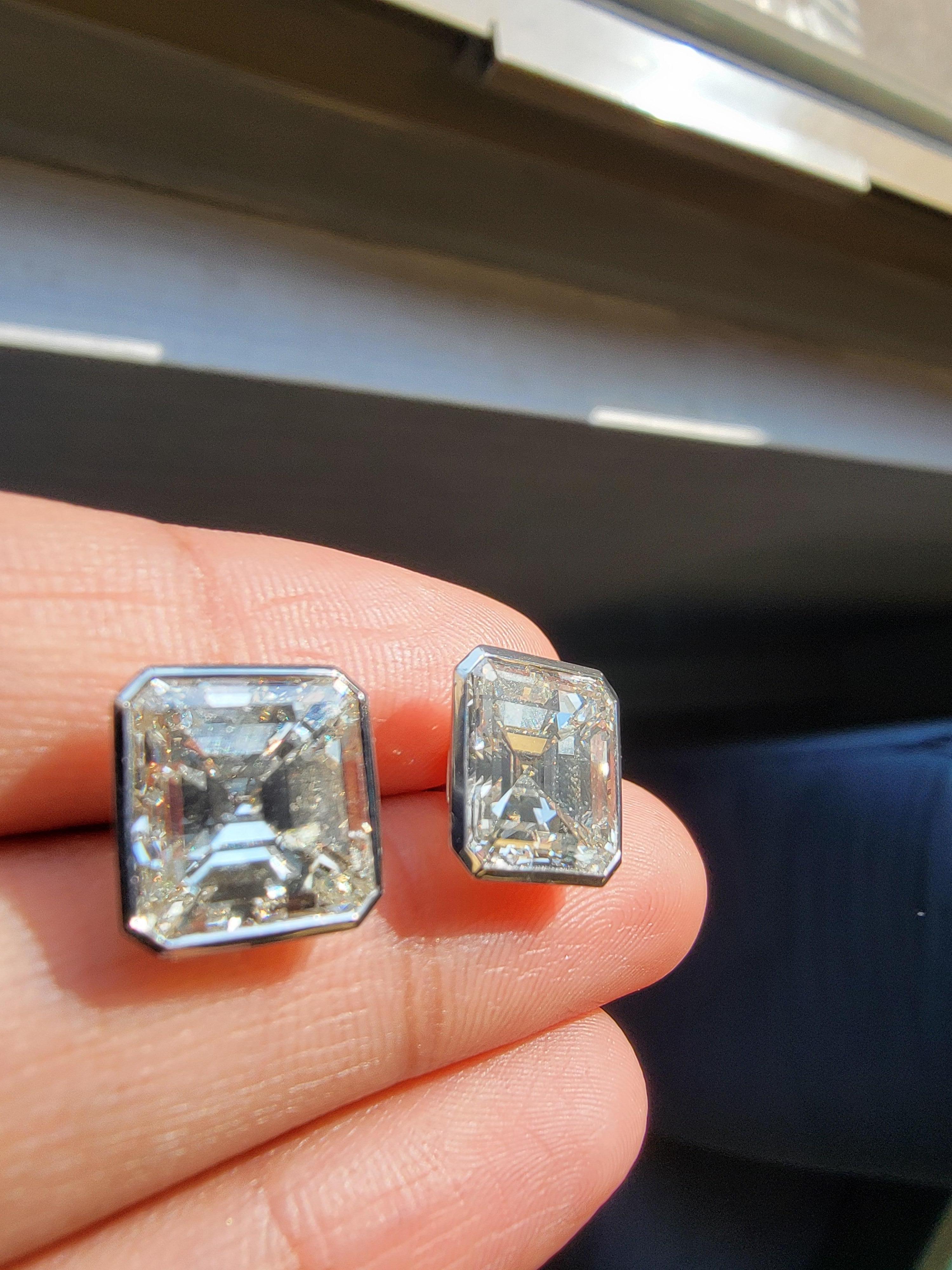 Pendientes de platino con certificado GIA Issac Nussbaum, talla esmeralda cuadrada de 10,19 quilates. Corte cuadrado en venta