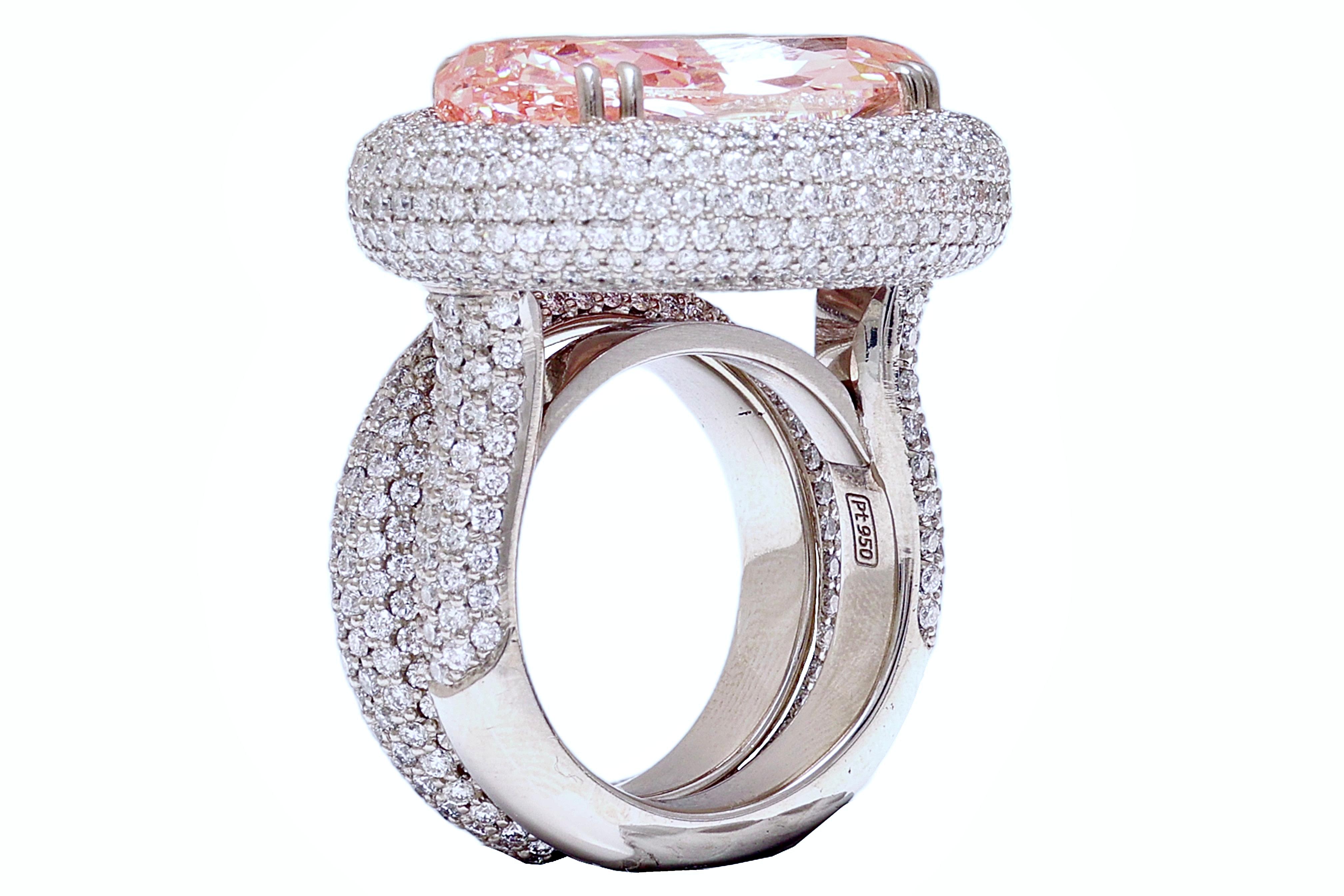 GIA Certified Platinum 15 Carat Fancy Intense Enhanced Pink Diamond Ring  For Sale 2