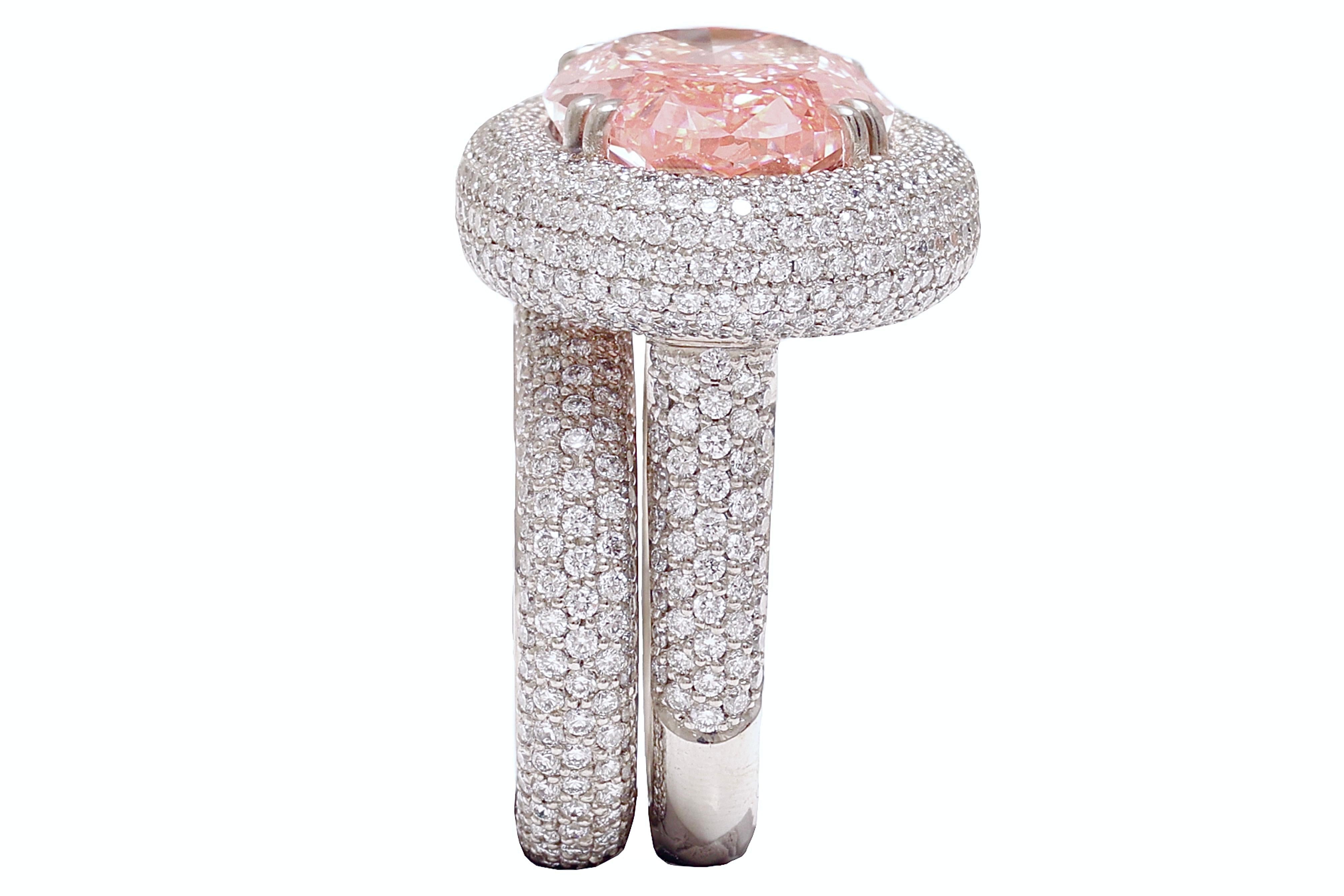 GIA Certified Platinum 15 Carat Fancy Intense Enhanced Pink Diamond Ring  For Sale 3
