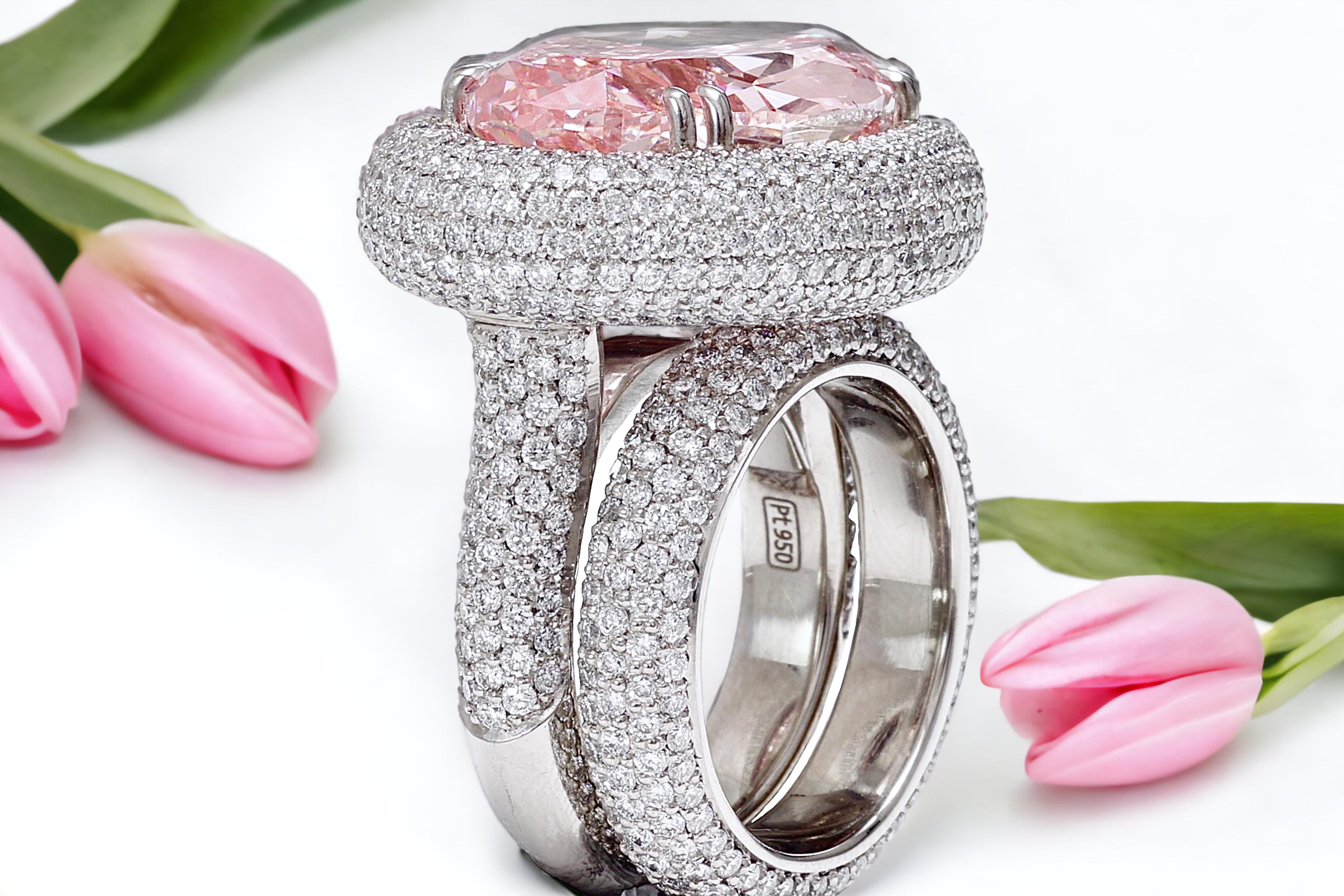 GIA Certified Platinum 15 Carat Fancy Intense Enhanced Pink Diamond Ring  For Sale 7