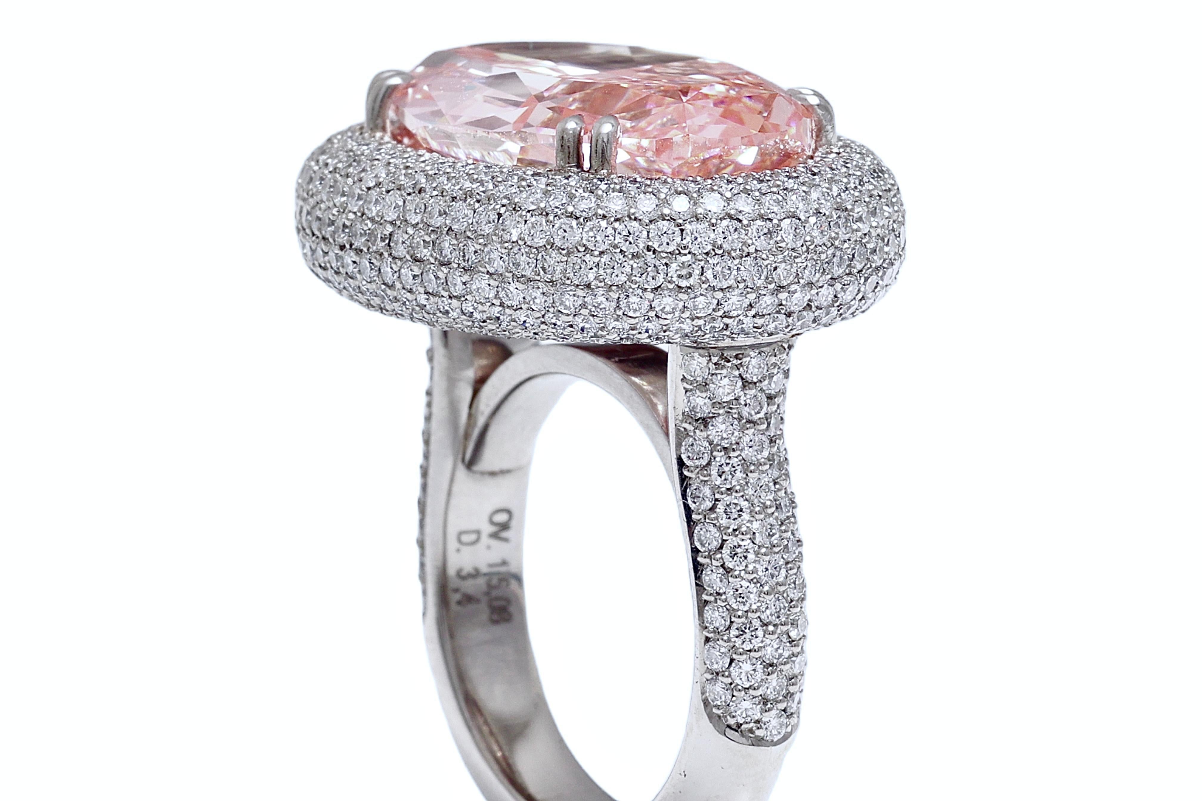 Women's or Men's GIA Certified Platinum 15 Carat Fancy Intense Enhanced Pink Diamond Ring  For Sale