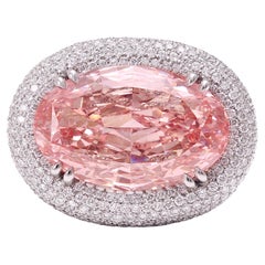 Vintage GIA Certified Platinum 15 Carat Fancy Intense Enhanced Pink Diamond Ring 