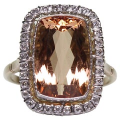 Antique GIA certified Platinum & 18K Victorian style cushion Topaz & Diamond Halo Ring