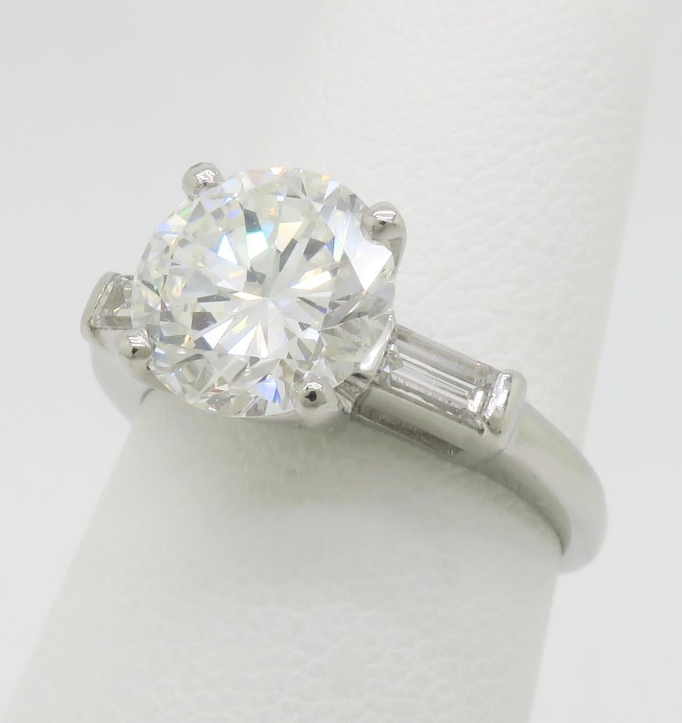 Round Cut GIA Certified Platinum 2.38CTW Diamond Engagement Ring For Sale