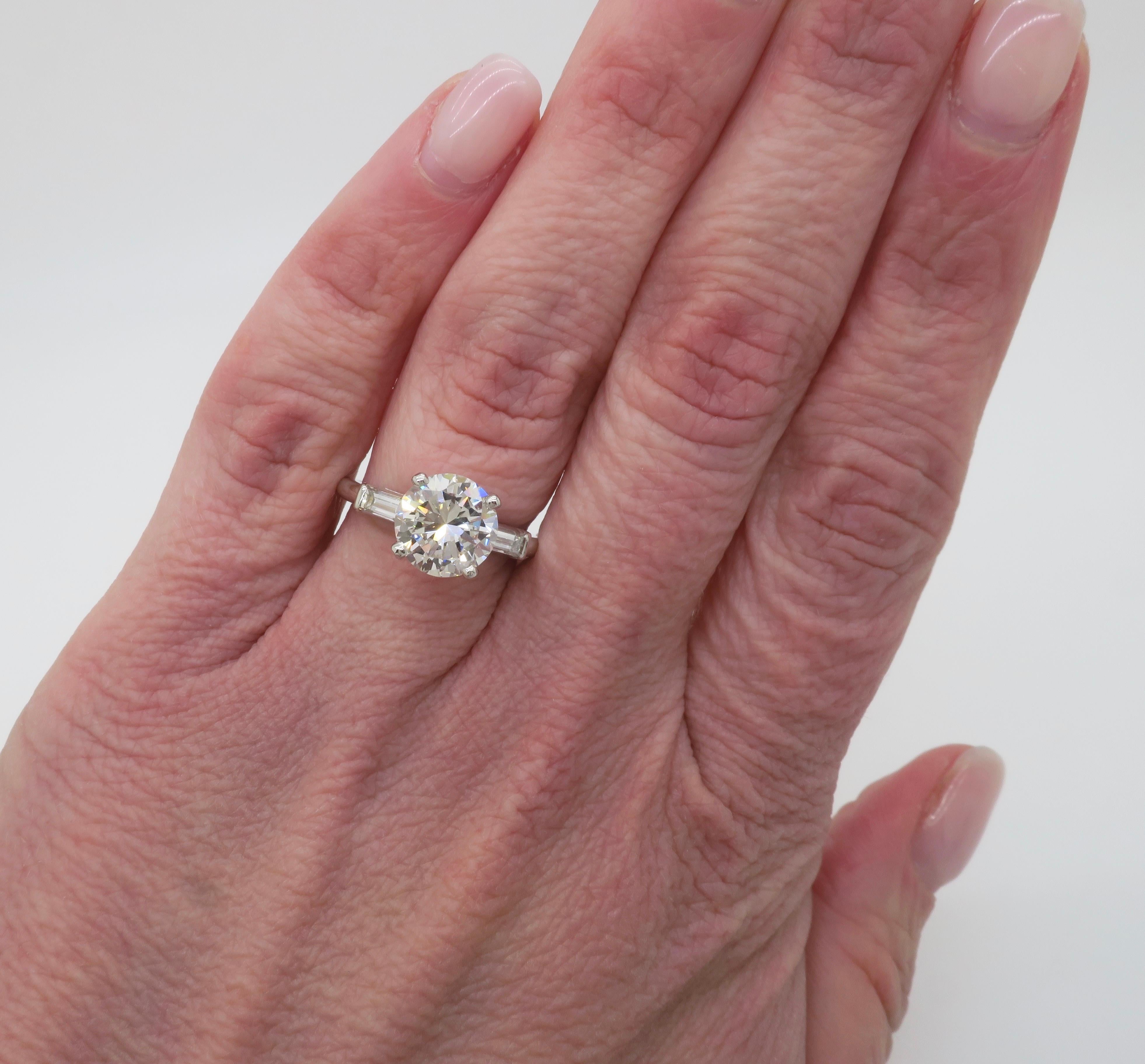GIA Certified Platinum 2.38CTW Diamond Engagement Ring In Excellent Condition For Sale In Webster, NY