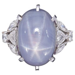 GIA Certified Platinum 32.02 Ct Natural Star Sapphire & Diamond Cocktail Ring