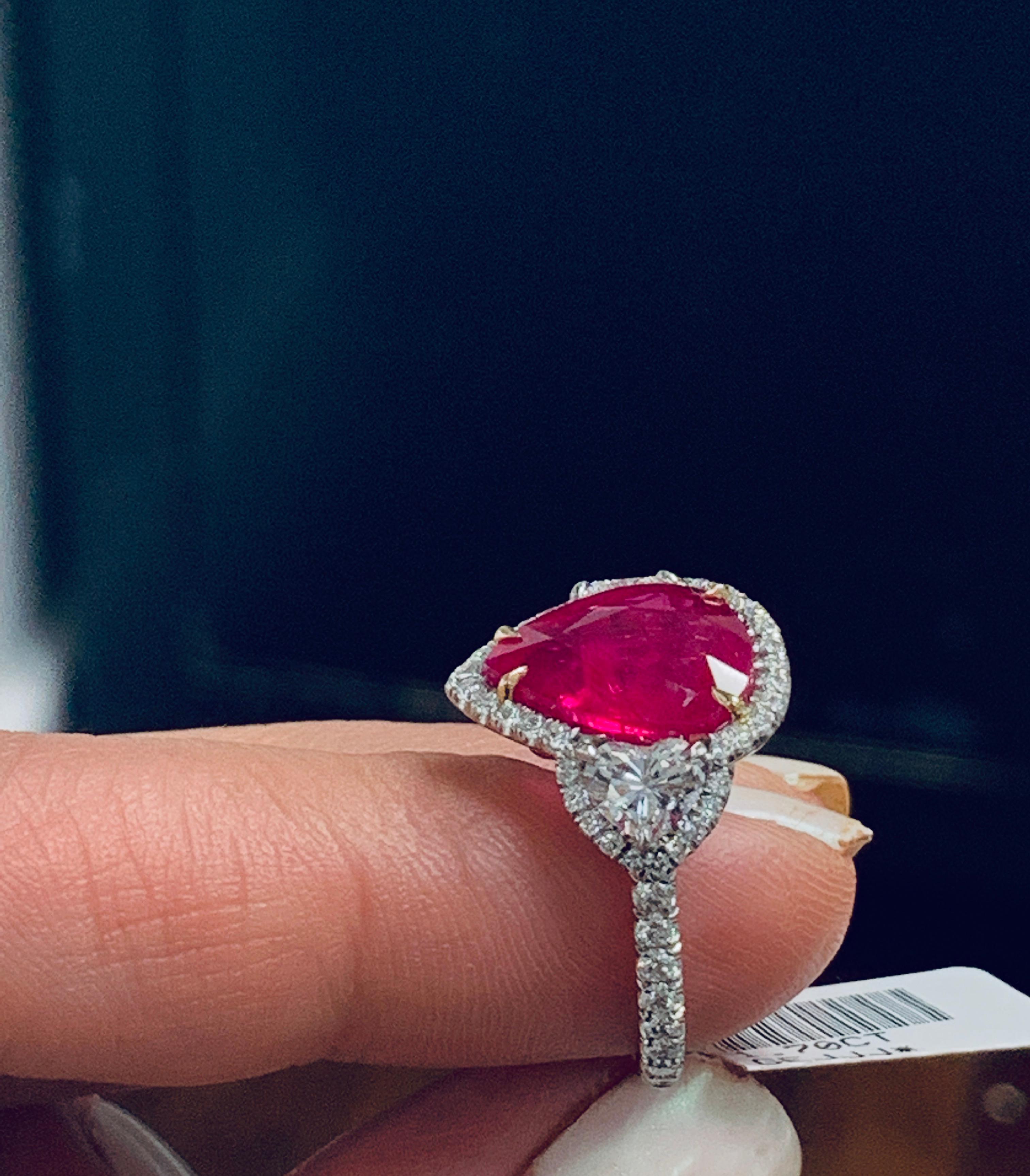 Women's or Men's GIA Certified Platinum 6.27 Carat Ruby Diamond Ring For Sale