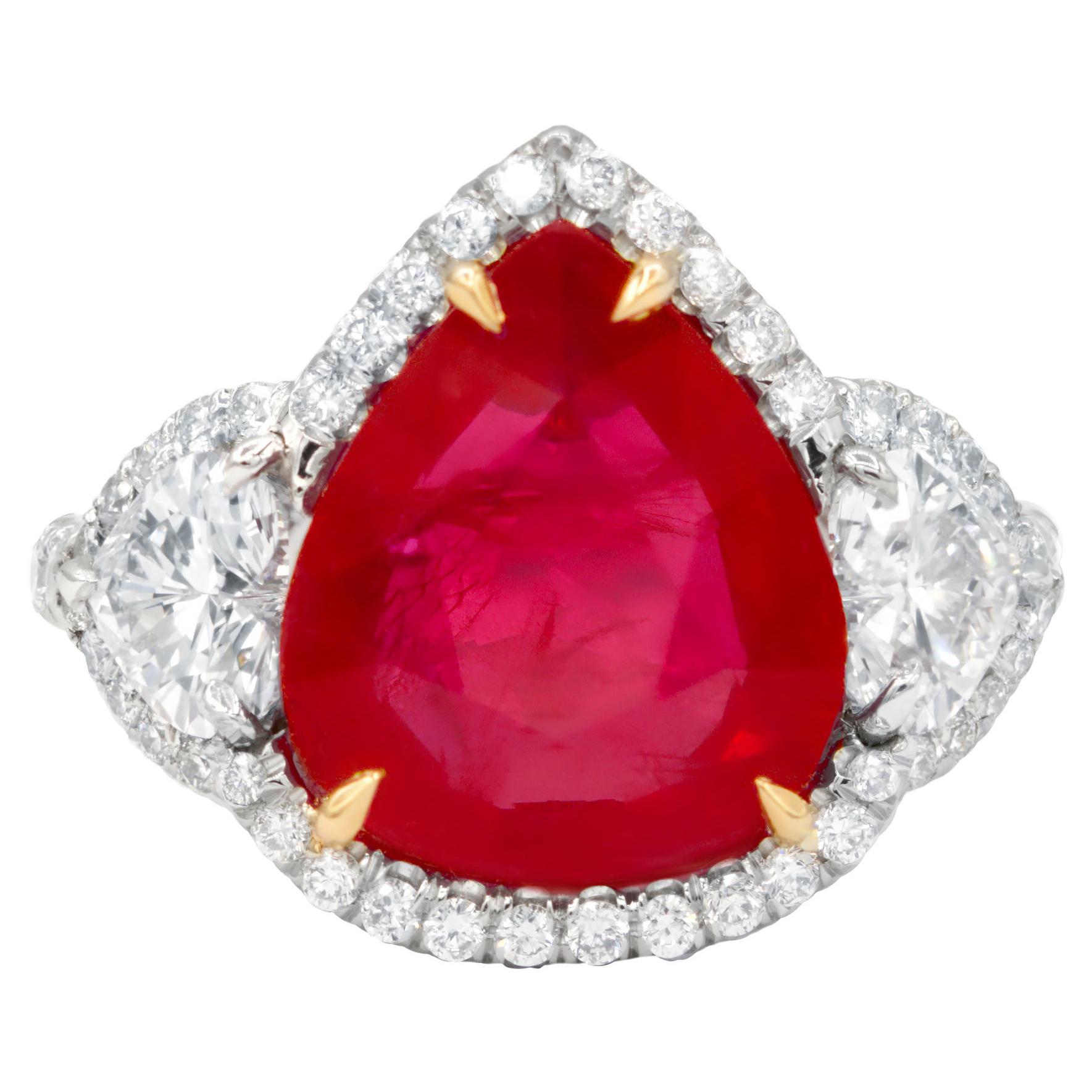 GIA Certified Platinum 6.27 Carat Ruby Diamond Ring For Sale