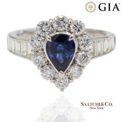Anillo de Zafiro Azul y Diamante Natural Certificado GIA en Platino 900