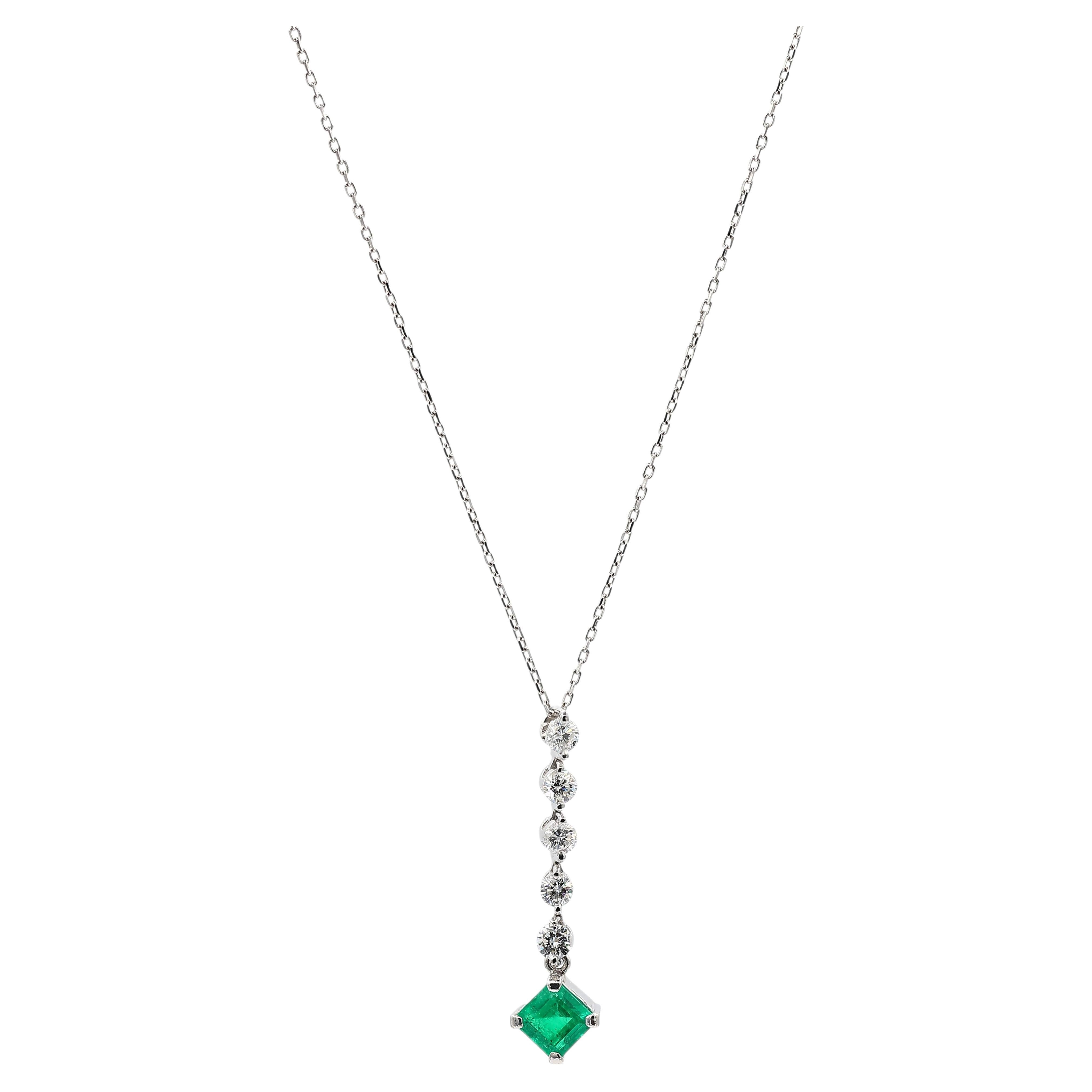 GIA Certified Platinum 900 Natural Diamond and Colombian Emerald Pendant