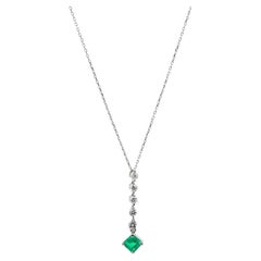 GIA Certified Platinum 900 Natural Diamond and Colombian Emerald Pendant