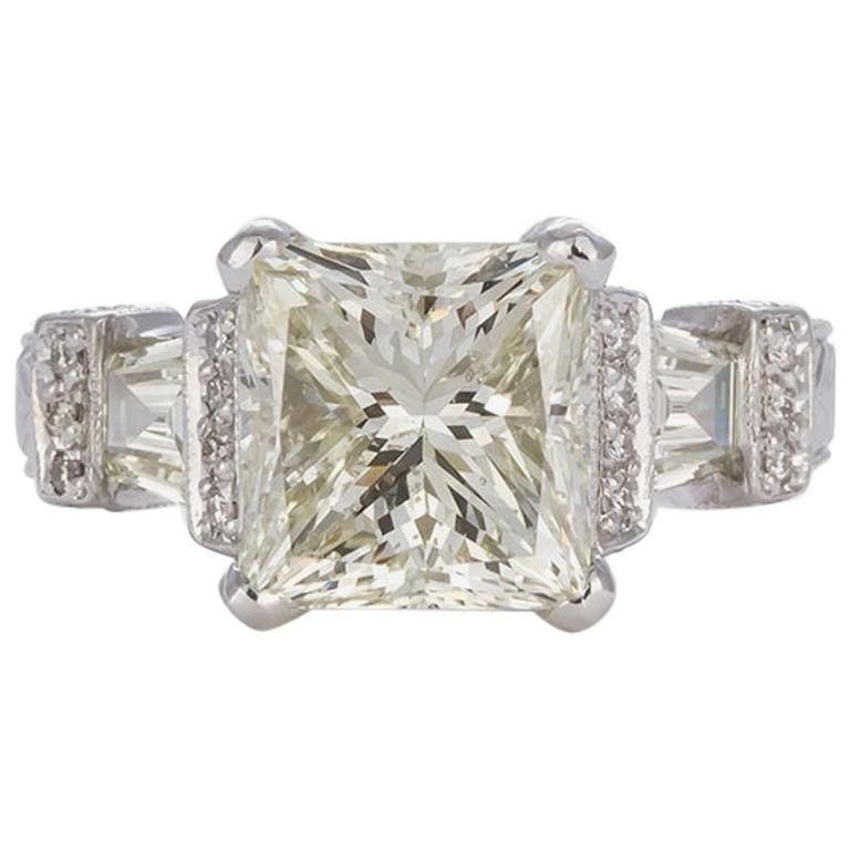 GIA Certified Platinum and Princess Cut Diamond Engagement Ring 6.25 Carat