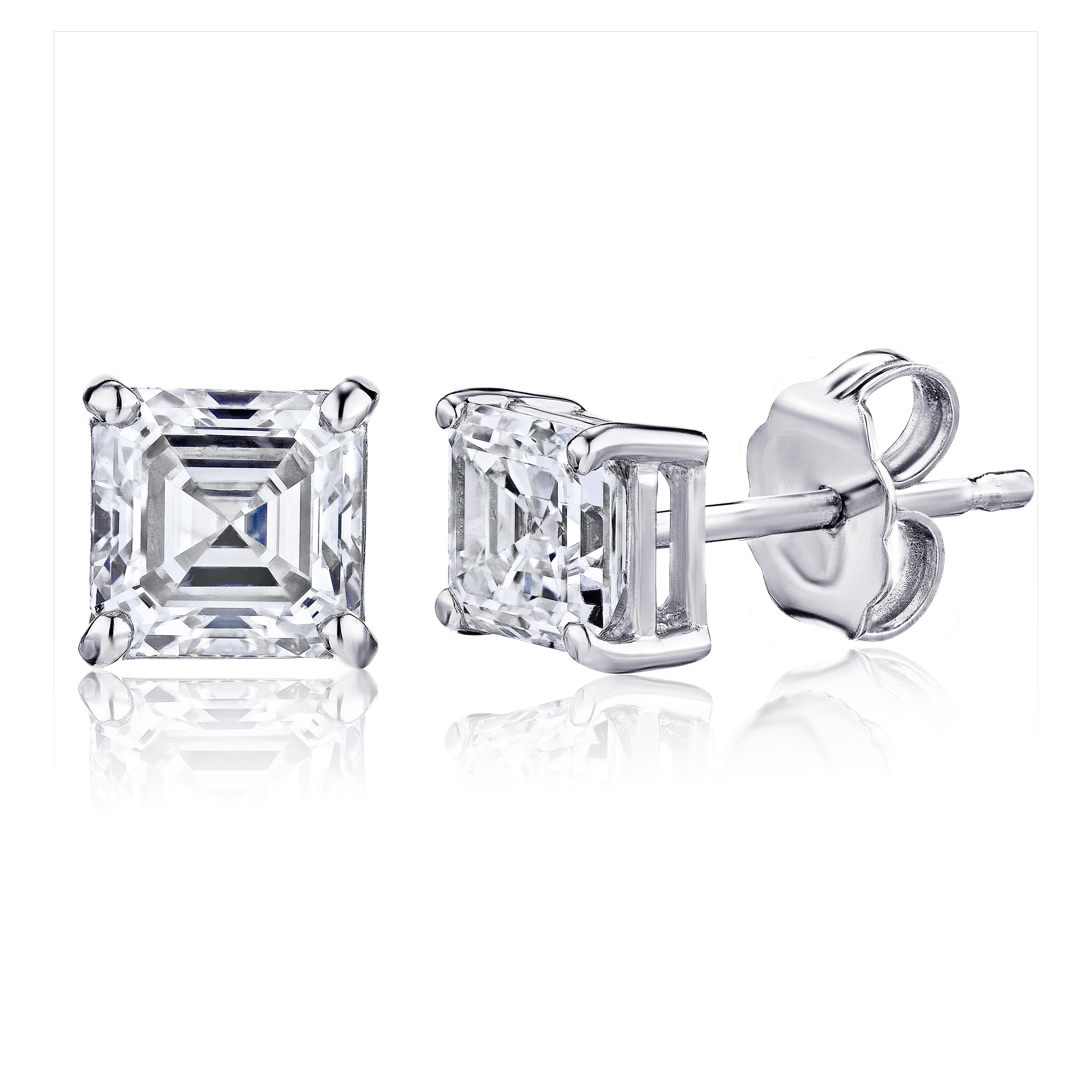 Gia Certified Platinum Ascher Cut Diamond Studs 0.50 Carat Total (Asscher-Schliff)