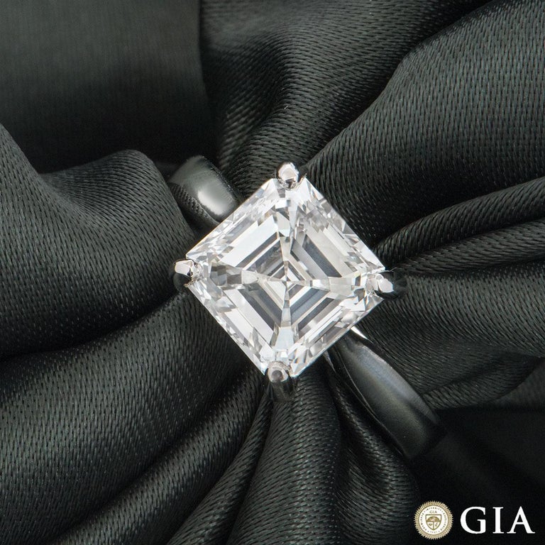 GIA Certified Platinum Asscher Cut Diamond Engagement Ring 3.52 Carat For Sale at 1stDibs