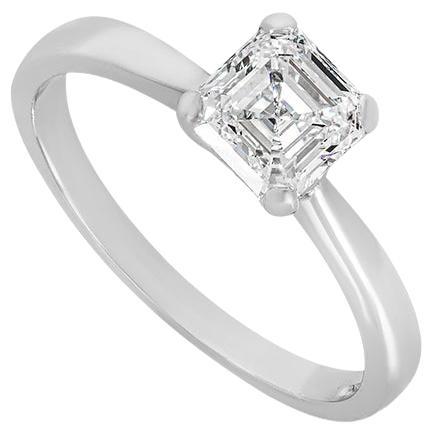 GIA Certified Platinum Asscher Cut Diamond Ring 0.97ct F/VVS2 For Sale