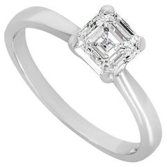 GIA Certified Platinum Asscher Cut Diamond Ring 0.97ct F/VVS2