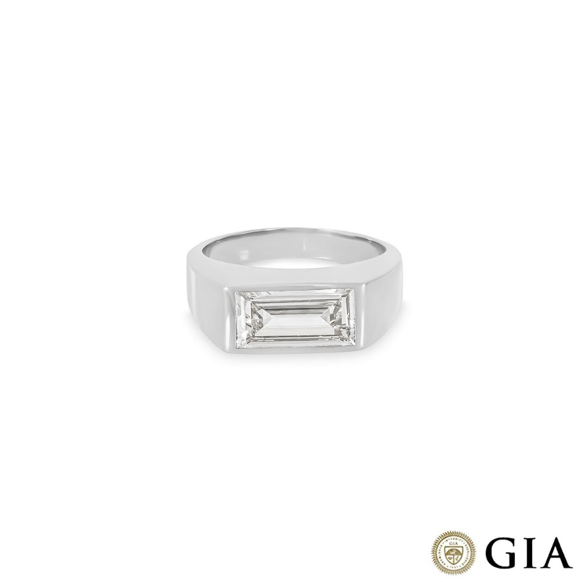 GIA Certified Platinum Baguette Cut Diamond Ring 1.98ct J/SI2 In Excellent Condition For Sale In London, GB