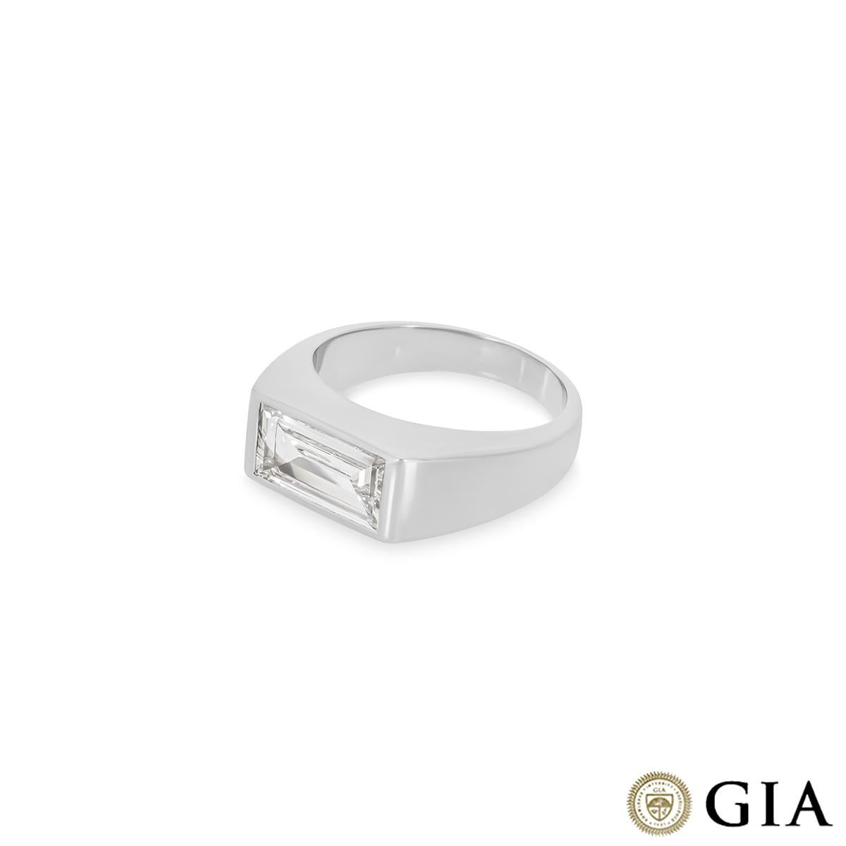 Women's or Men's GIA Certified Platinum Baguette Cut Diamond Ring 1.98ct J/SI2 For Sale