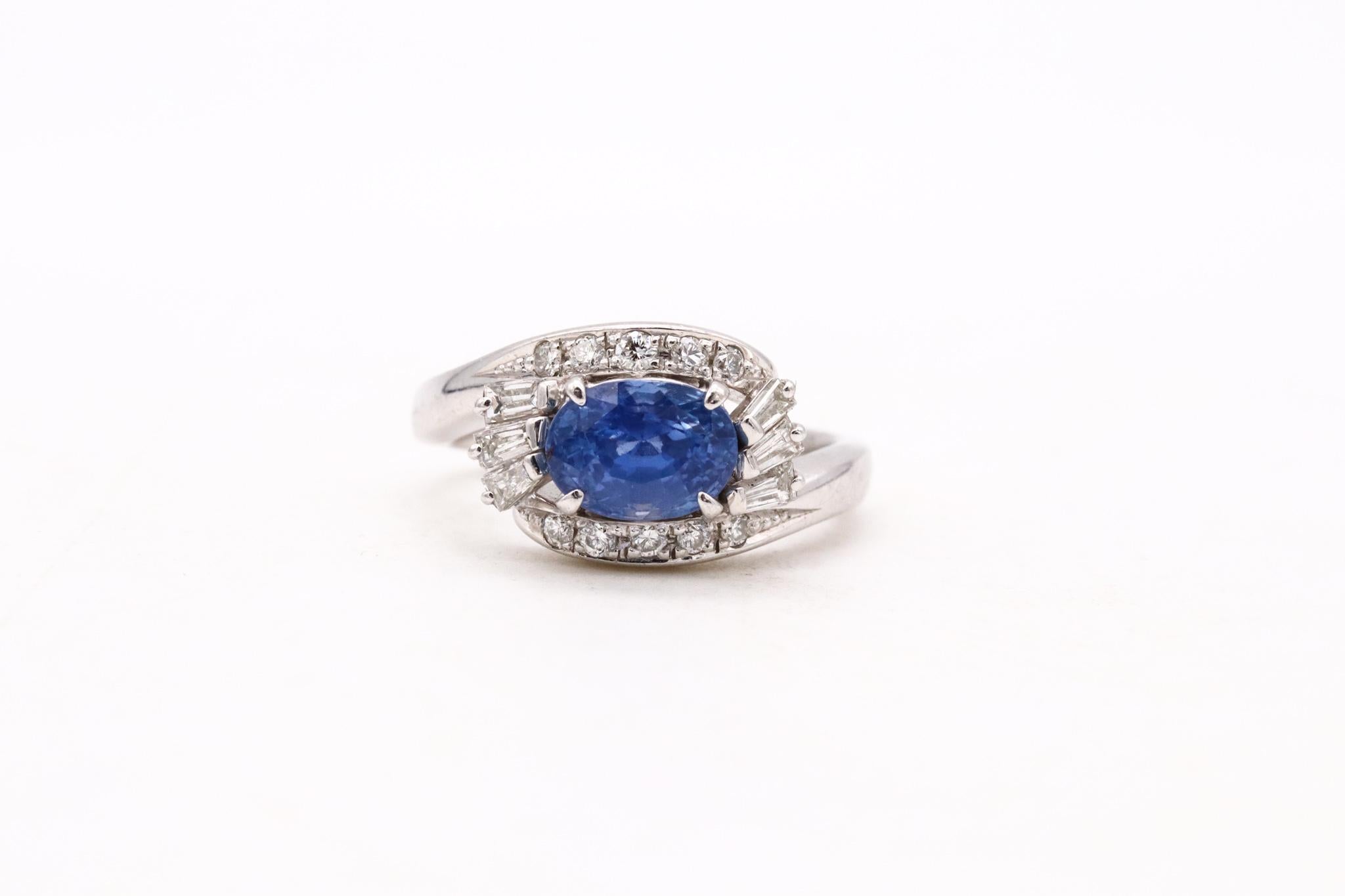 Gia Certified Platinum Cocktail with 3.99 Ctw in Ceylon Sapphire and Diamonds For Sale 4