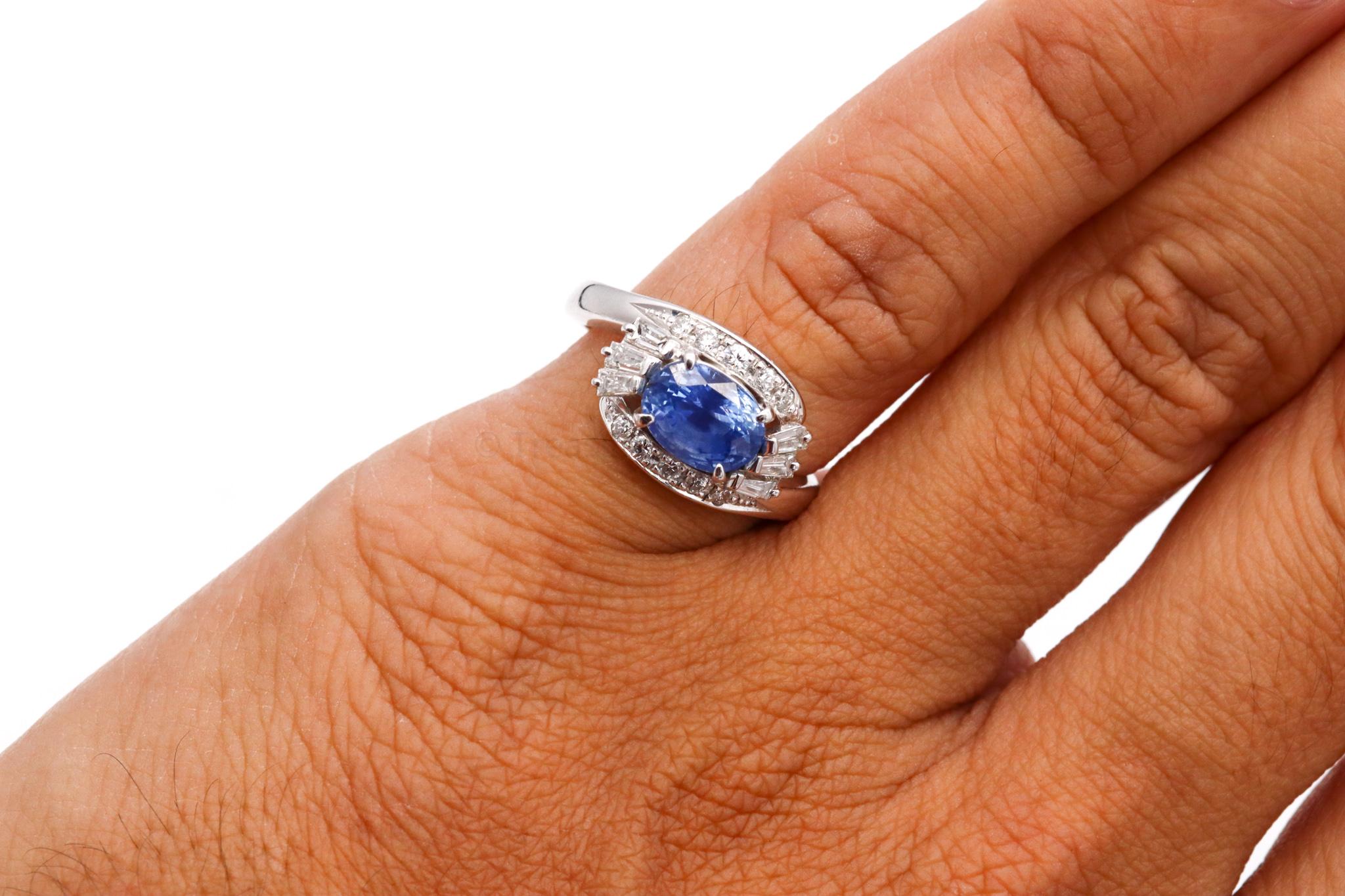 Brilliant Cut Gia Certified Platinum Cocktail with 3.99 Ctw in Ceylon Sapphire and Diamonds For Sale