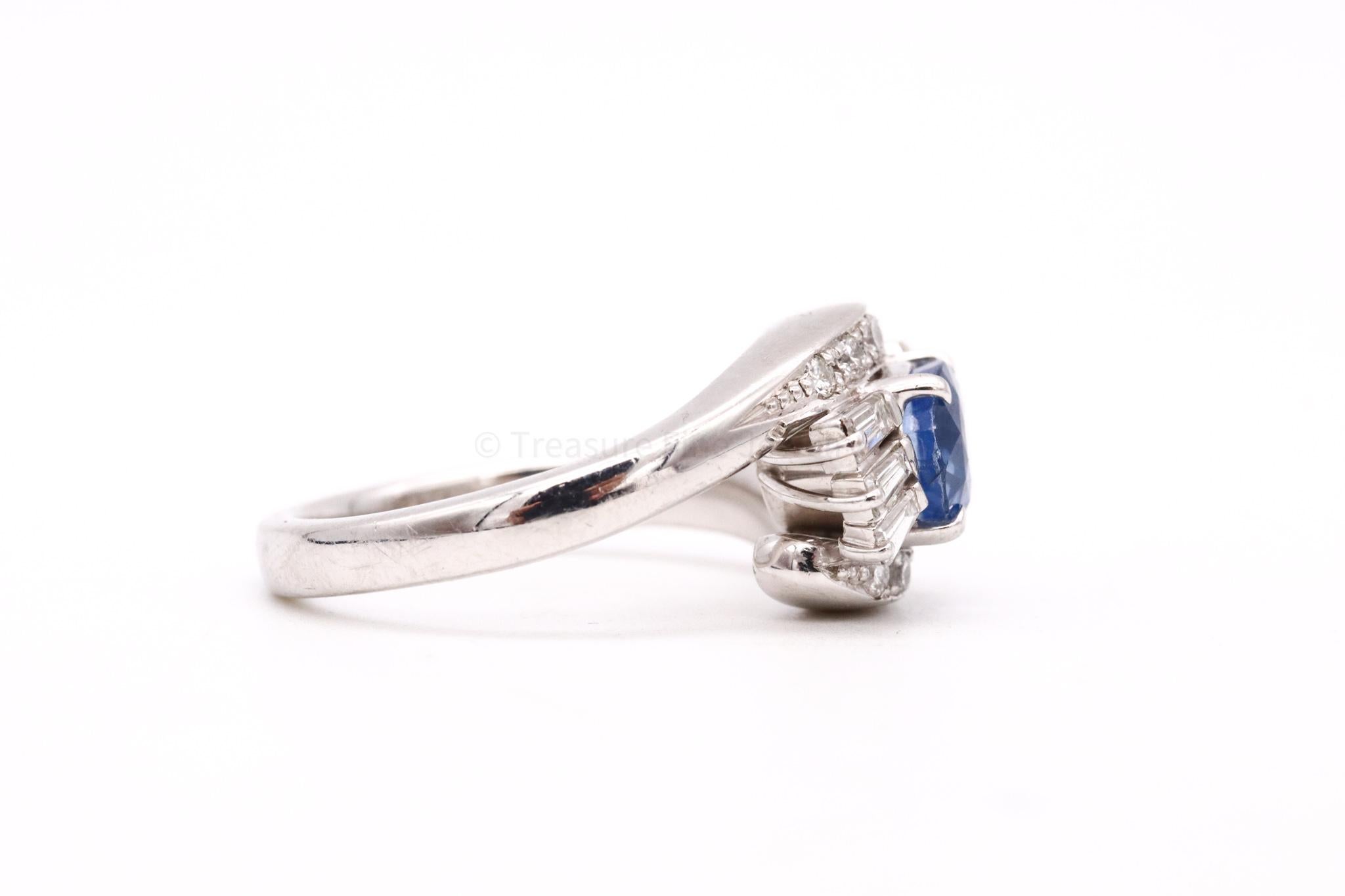 Women's Gia Certified Platinum Cocktail with 3.99 Ctw in Ceylon Sapphire and Diamonds For Sale