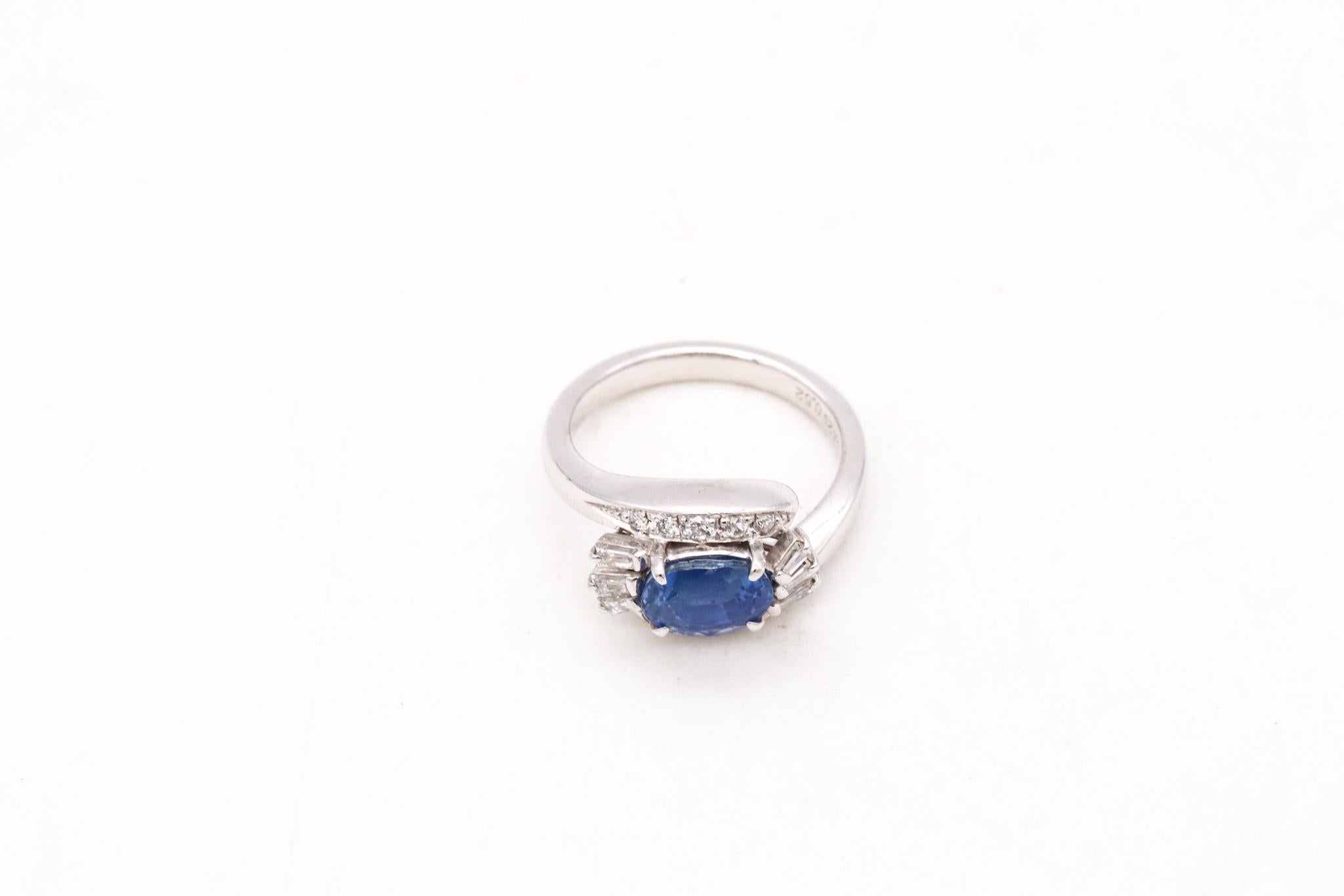 Gia Certified Platinum Cocktail with 3.99 Ctw in Ceylon Sapphire and Diamonds For Sale 2