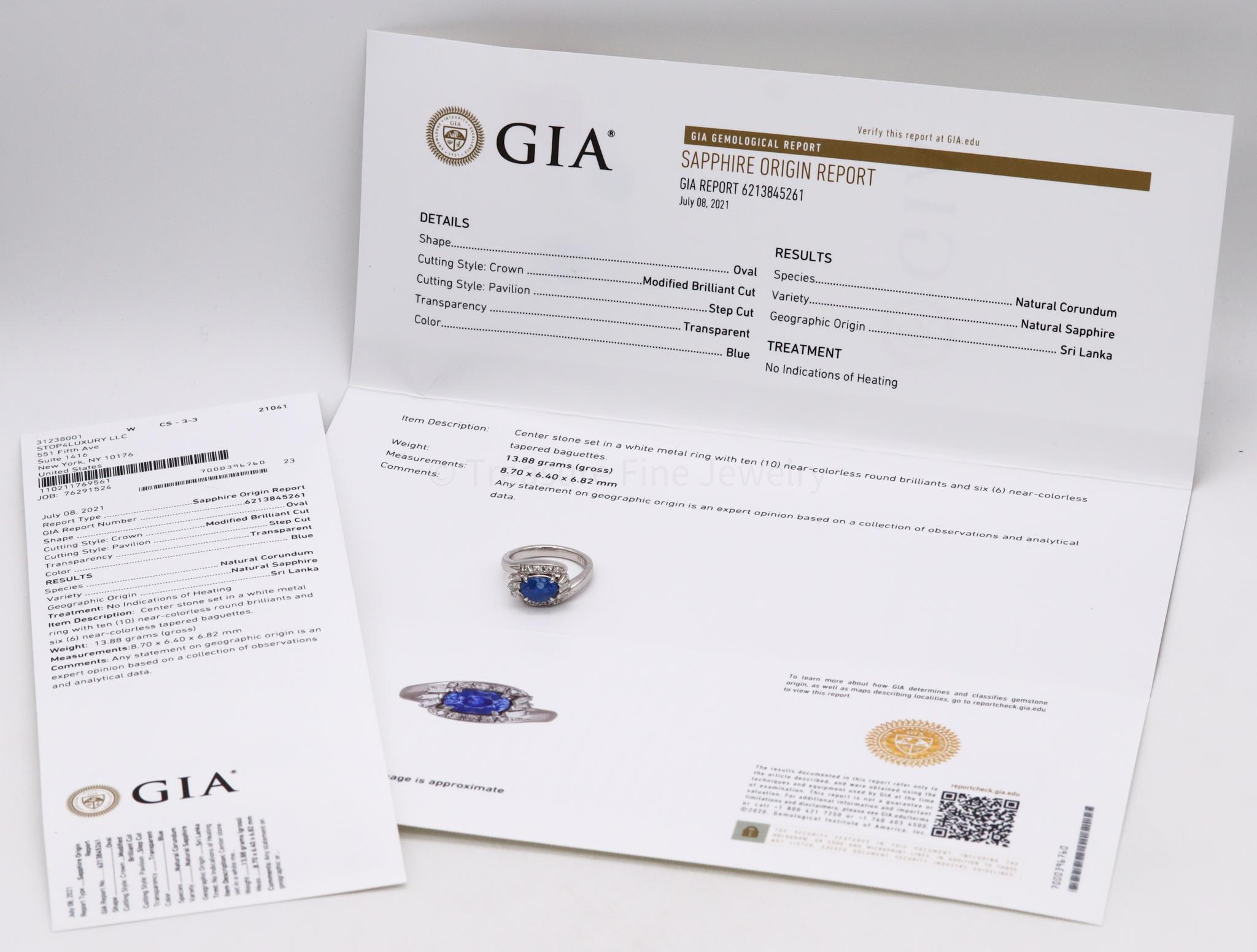 Gia Certified Platinum Cocktail with 3.99 Ctw in Ceylon Sapphire and Diamonds For Sale 3