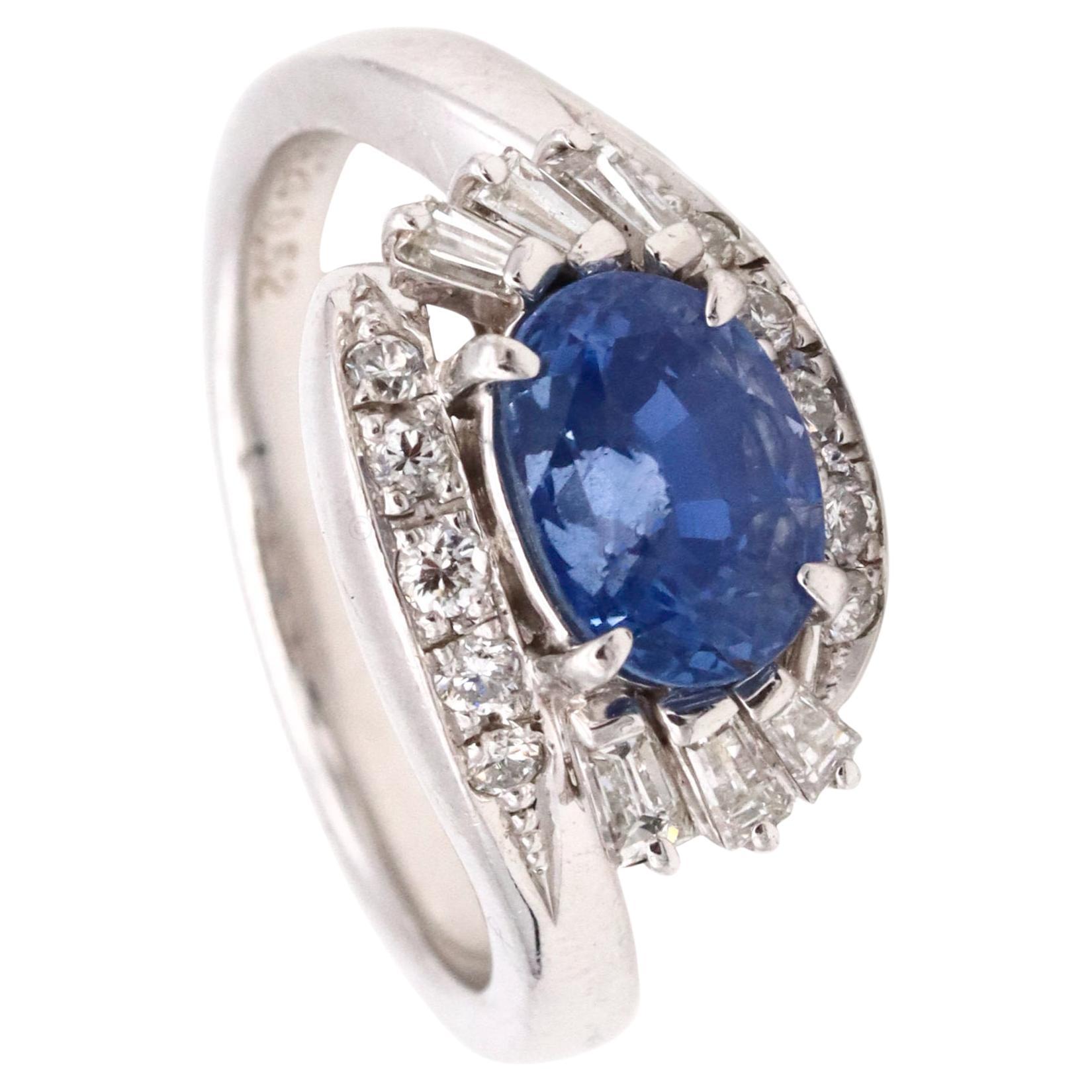 Gia Certified Platinum Cocktail with 3.99 Ctw in Ceylon Sapphire and Diamonds For Sale