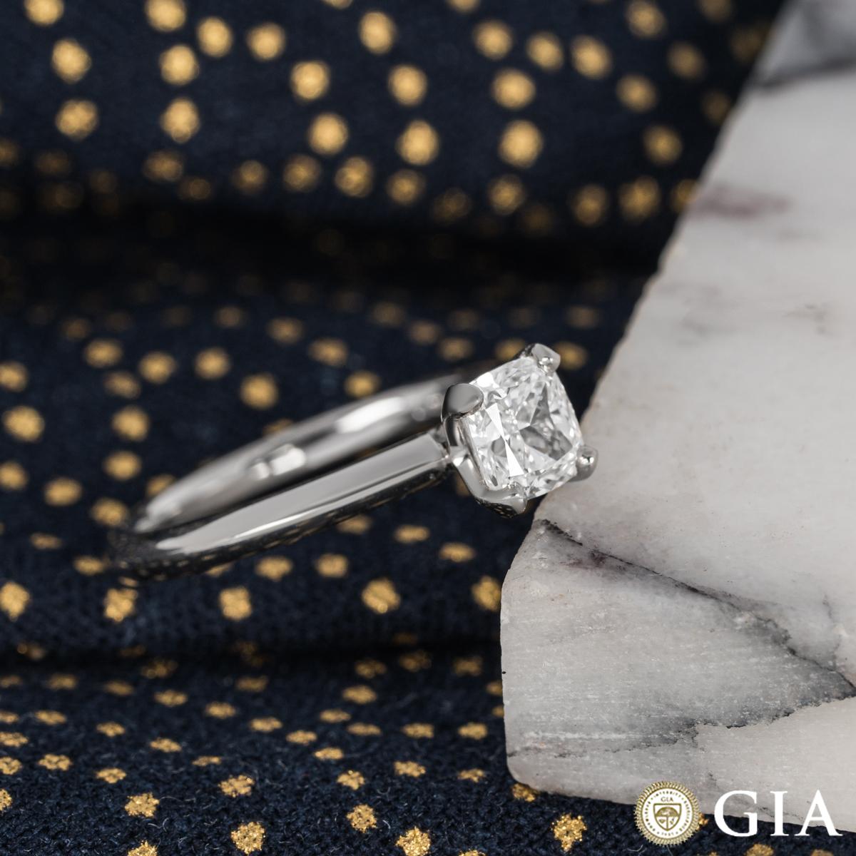 GIA Certified Platinum Cushion Cut Diamond Engagement Ring 0.81 Carat For Sale 2