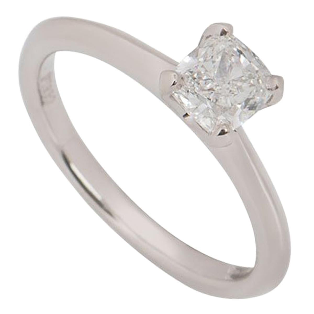 GIA Certified Platinum Cushion Cut Diamond Engagement Ring 0.81 Carat