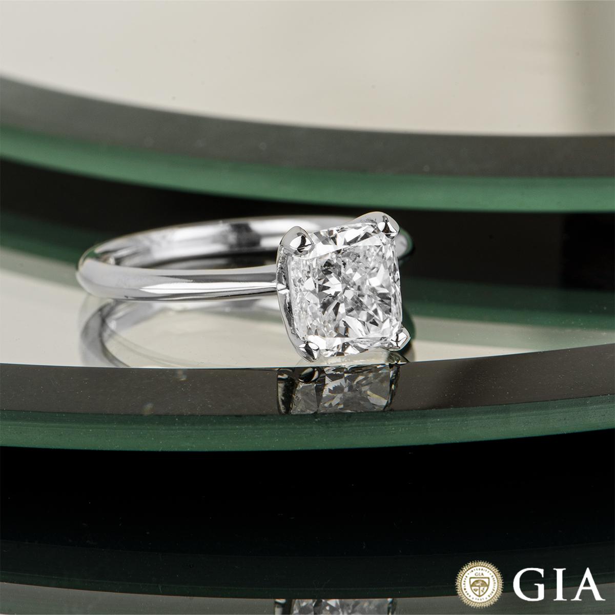 GIA Certified Platinum Cushion Cut Diamond Engagement Ring 2.00 Carat For Sale 1