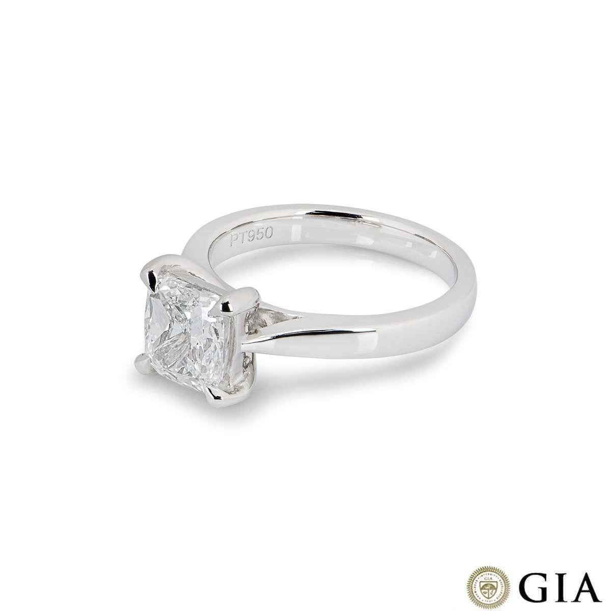 Women's GIA Certified Platinum Cushion Cut Diamond Engagement Ring 2.00 Carat F/VS2 For Sale
