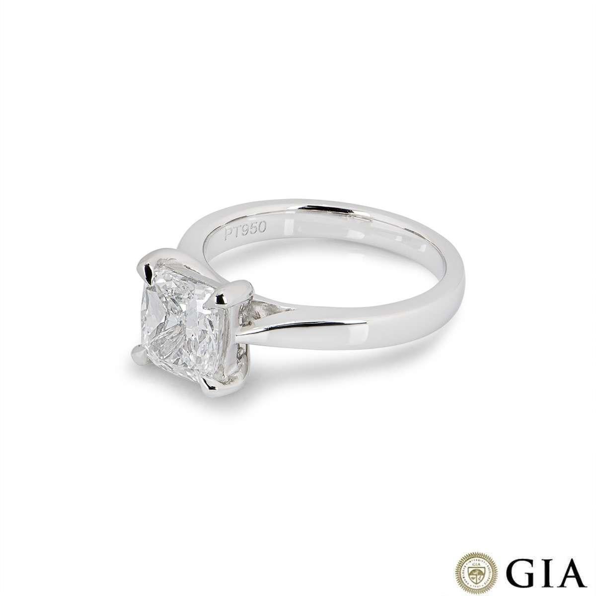 Women's GIA Certified Platinum Cushion Cut Diamond Engagement Ring 2.00 Carat F/VS2 For Sale