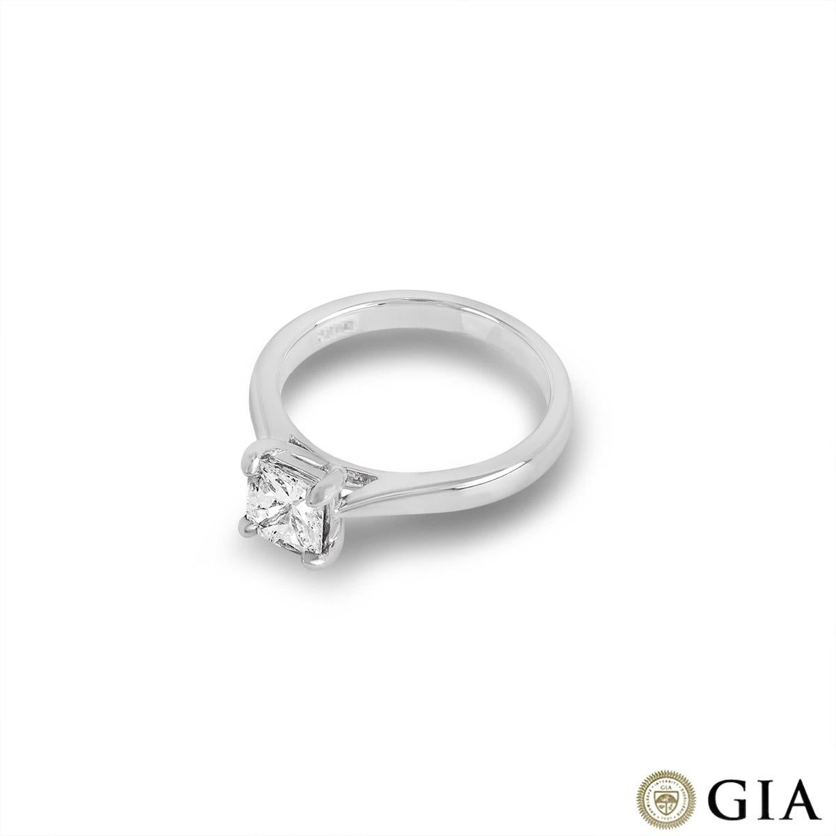 Women's GIA Certified Platinum Cushion Cut Diamond Ring 0.91ct I/VS2 For Sale