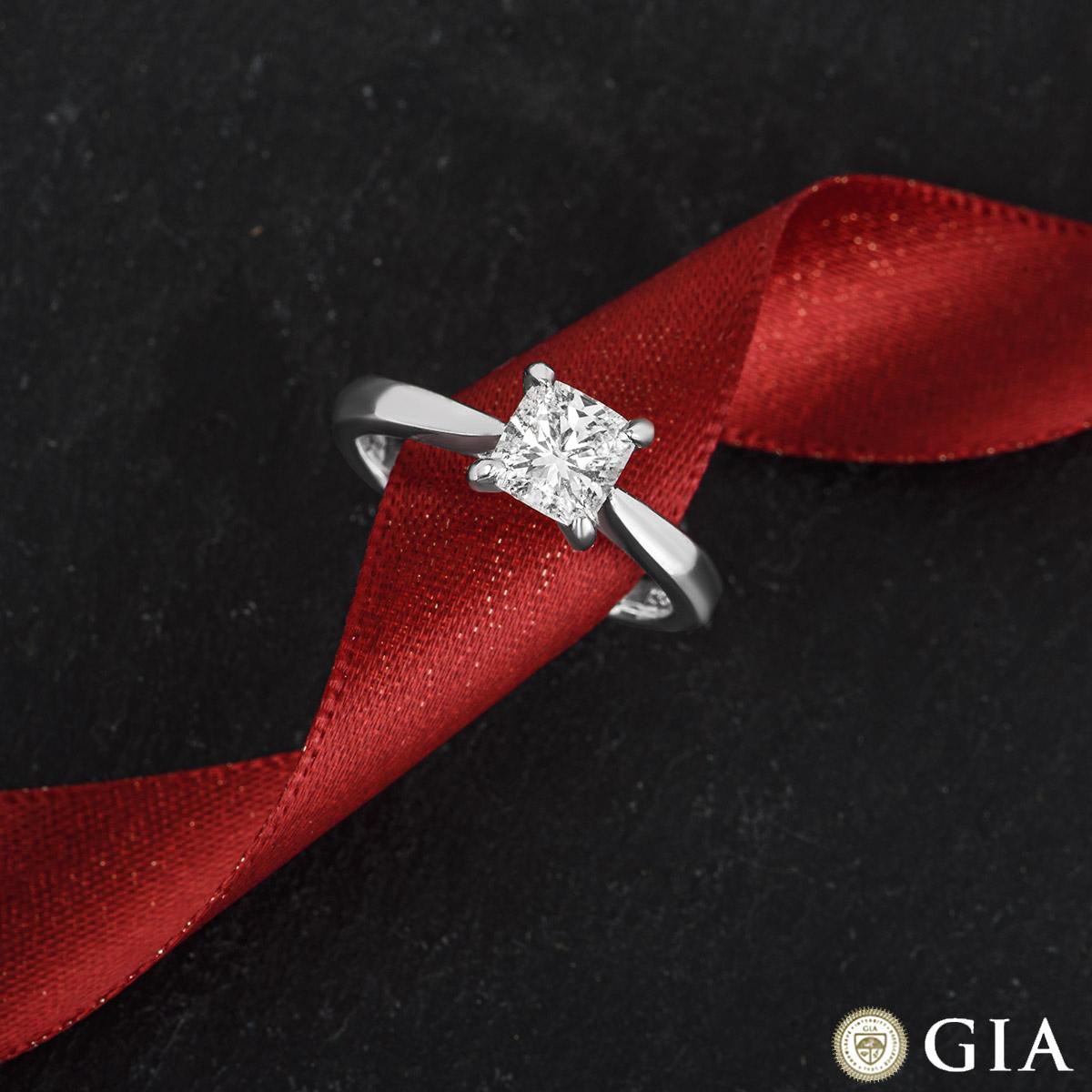 GIA Certified Platinum Cushion Cut Diamond Ring 0.91ct I/VS2 For Sale 3