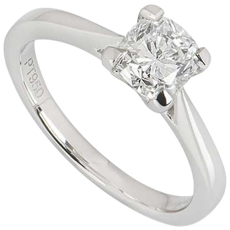 GIA Certified Platinum Cushion Cut Diamond Ring 1.01 Carat E/VS2 For Sale