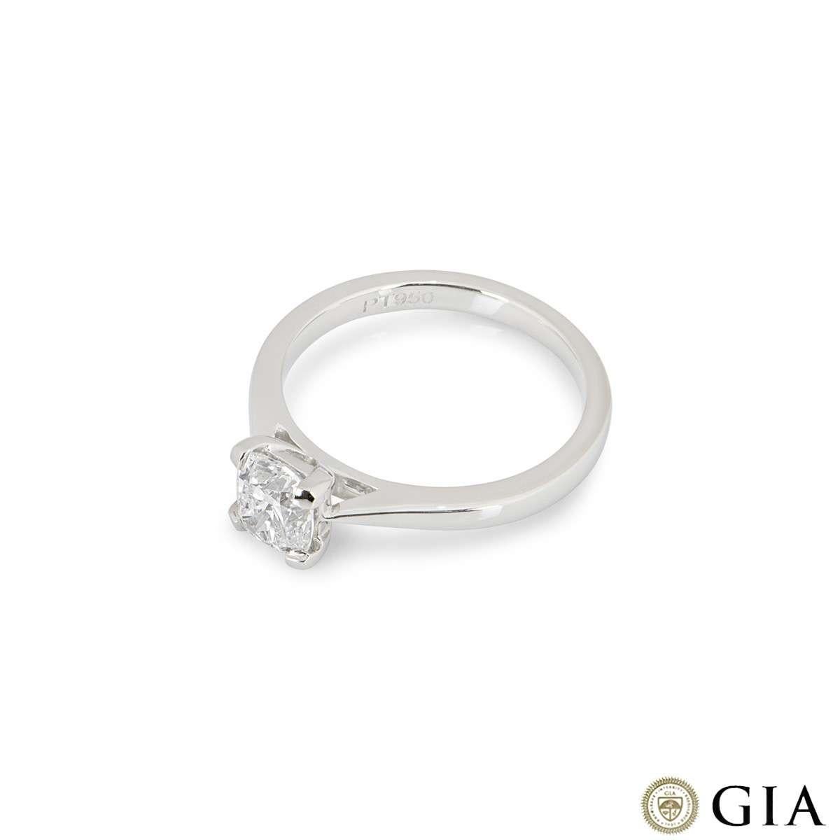Women's GIA Certified Platinum Cushion Cut Diamond Ring 1.01 Carat E/VS2 For Sale