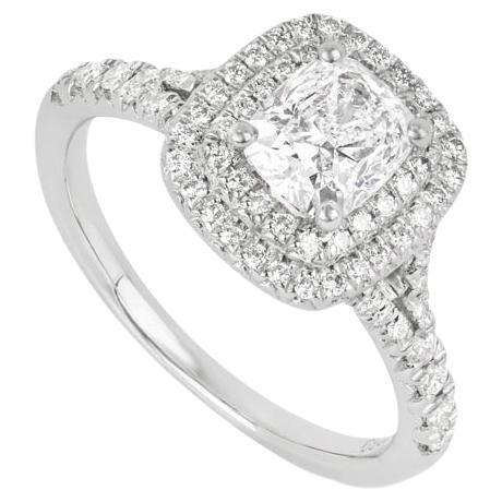 GIA Certified Platinum Cushion Cut Diamond Ring 1.01ct D/SI2 For Sale