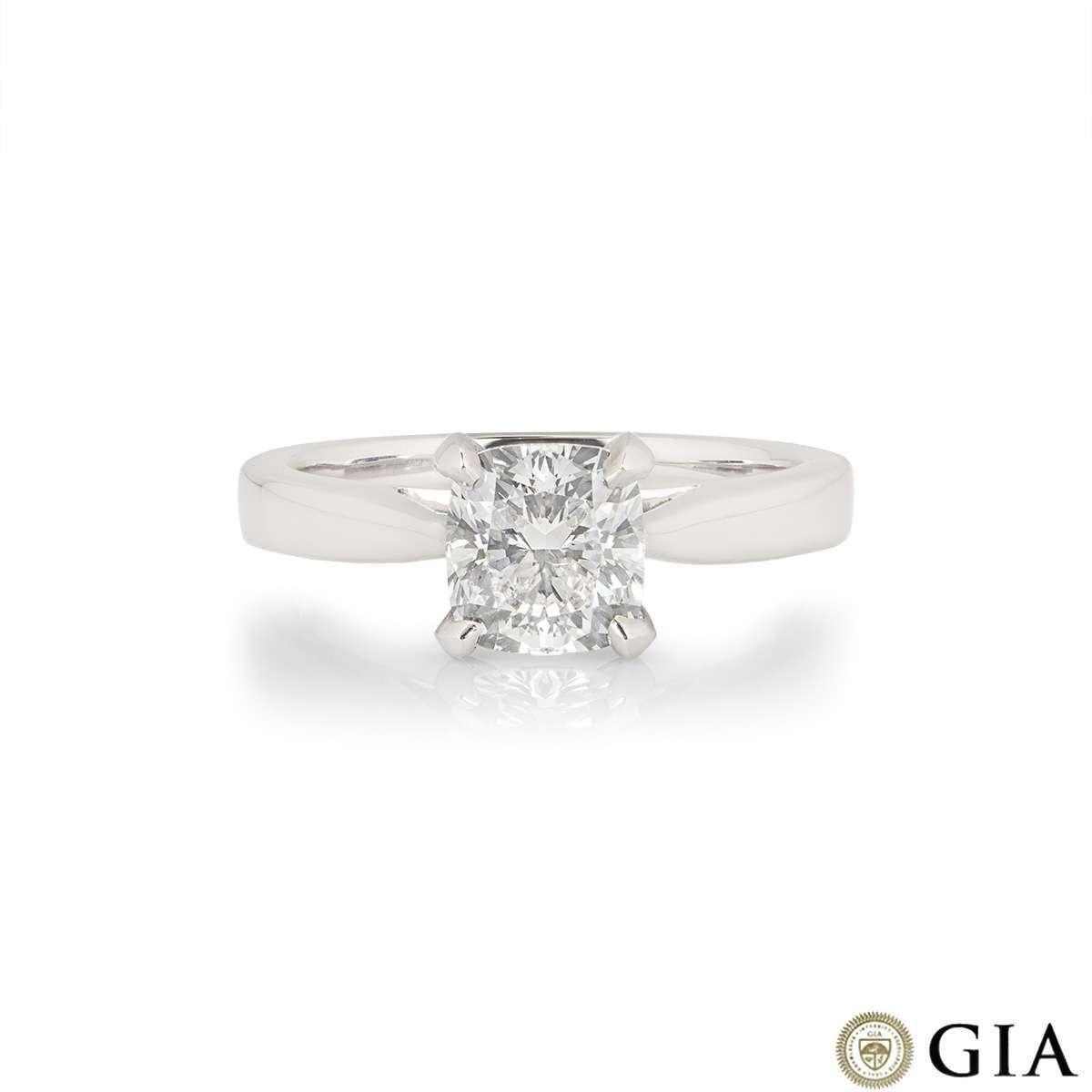 GIA Certified Platinum Cushion Cut Diamond Ring 1.51 Carat In New Condition For Sale In London, GB